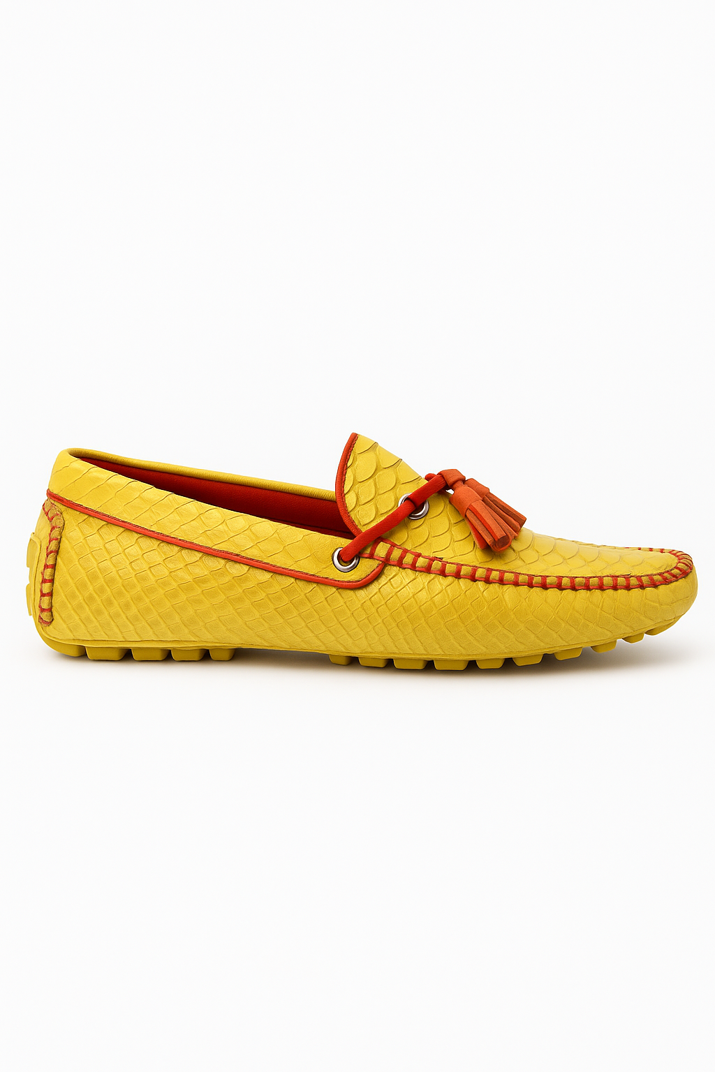 Yellow Python Embossed Moccasins with Tassels