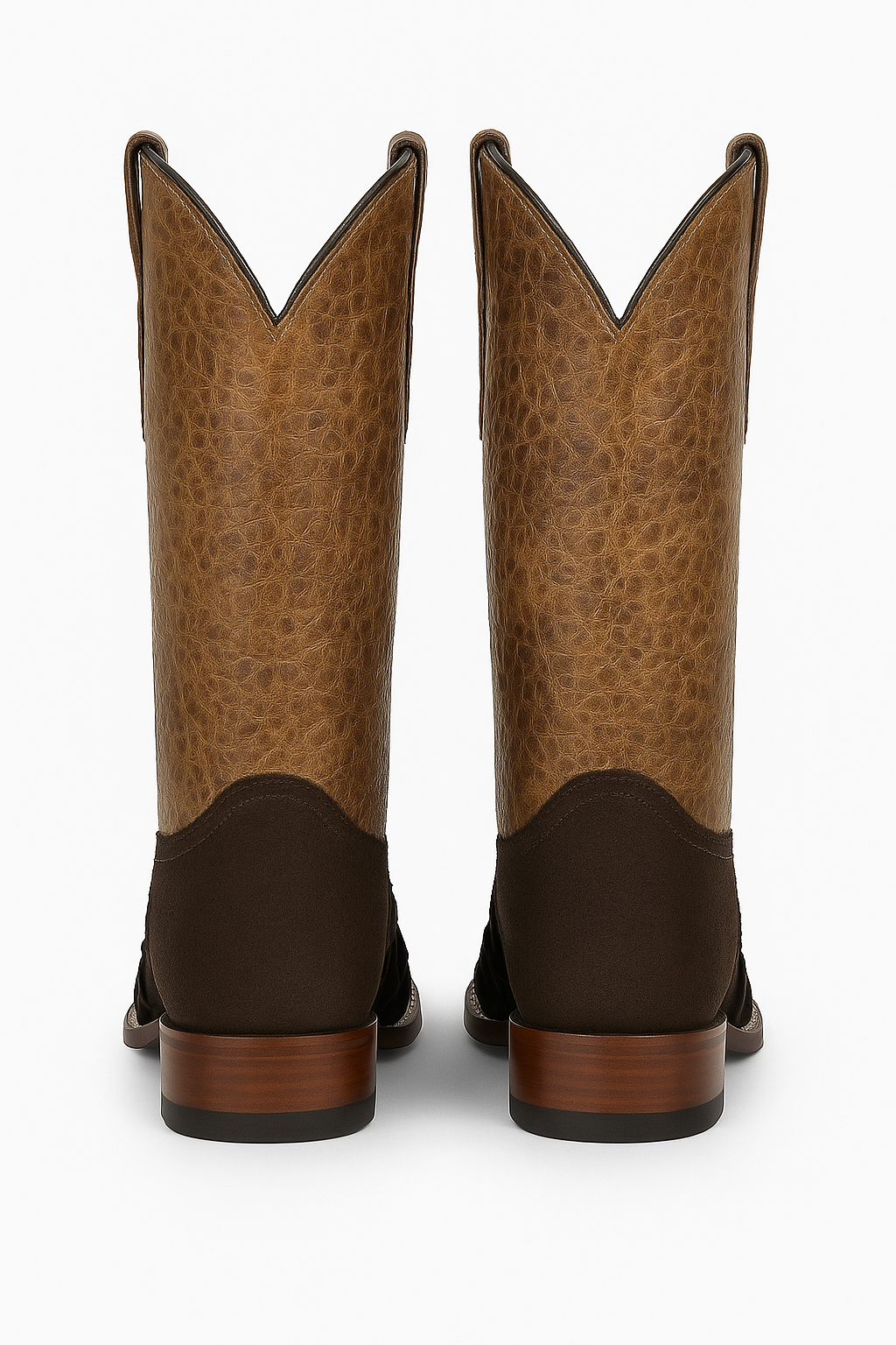 Men’s Pirarucu & Cowhide Western Boots – Embossed Exotic Leather, Square Toe