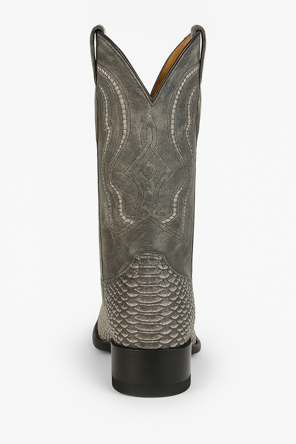 Vintage Gray Embossed Snake-Pattern Cowboy Boots