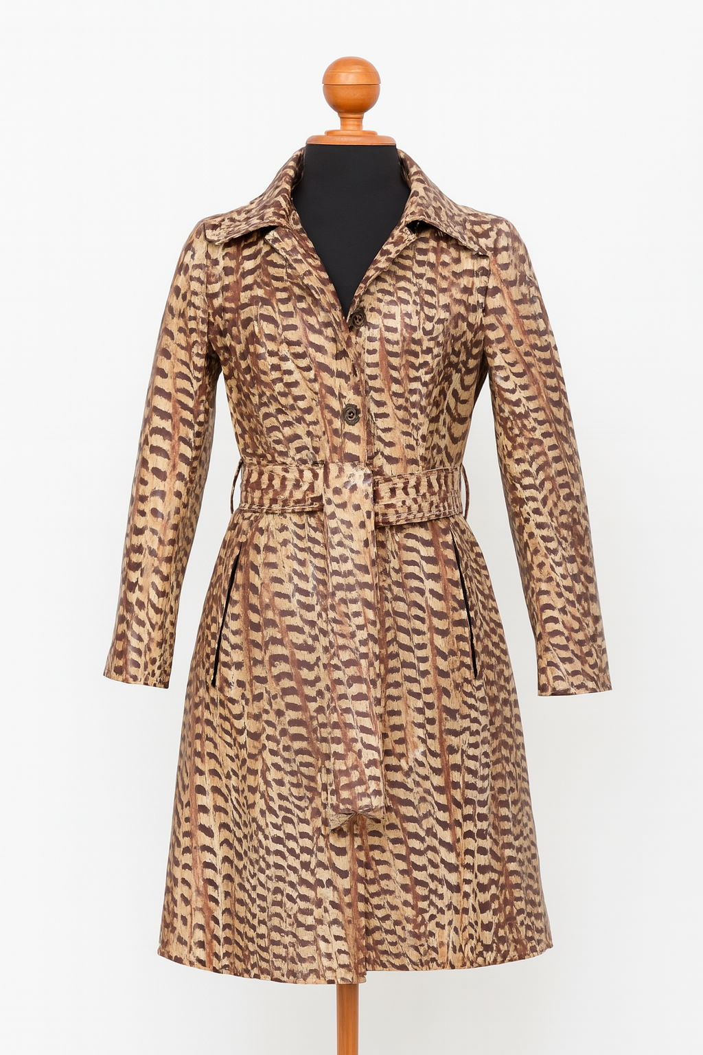 Artistic Feather Impression Leather Coat