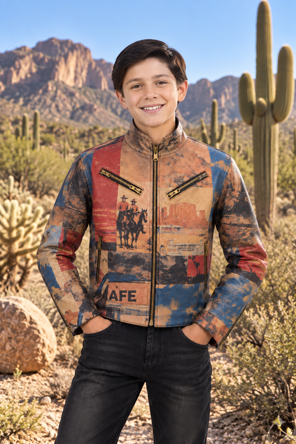 Boys’ Vintage Western Road Trip Genuine Leather Jacket