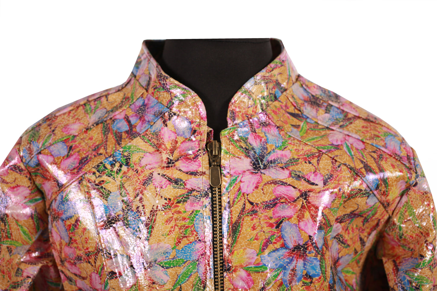 Girls Artistic Floral Pattern Leather Jacket texas
