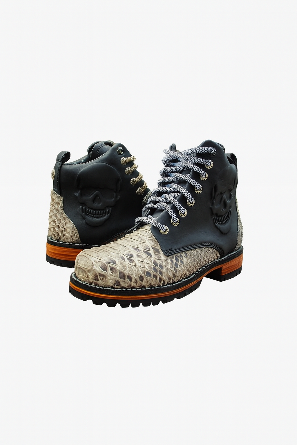 Genuine Python Biker Boots with Skull Design
