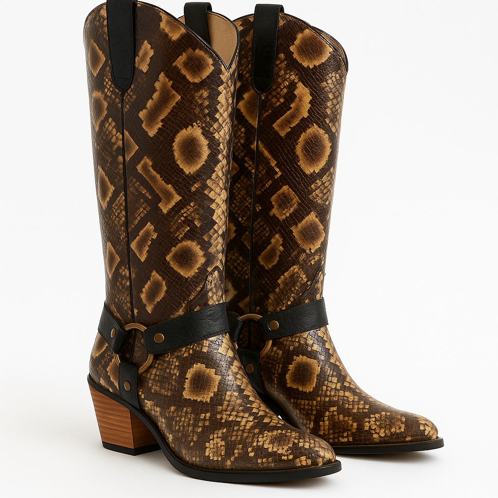 Premium Embossed Snake Leather Boots
