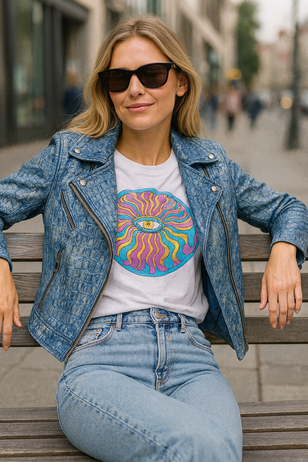 Distressed Blue Biker Jacket – Modern Elegance