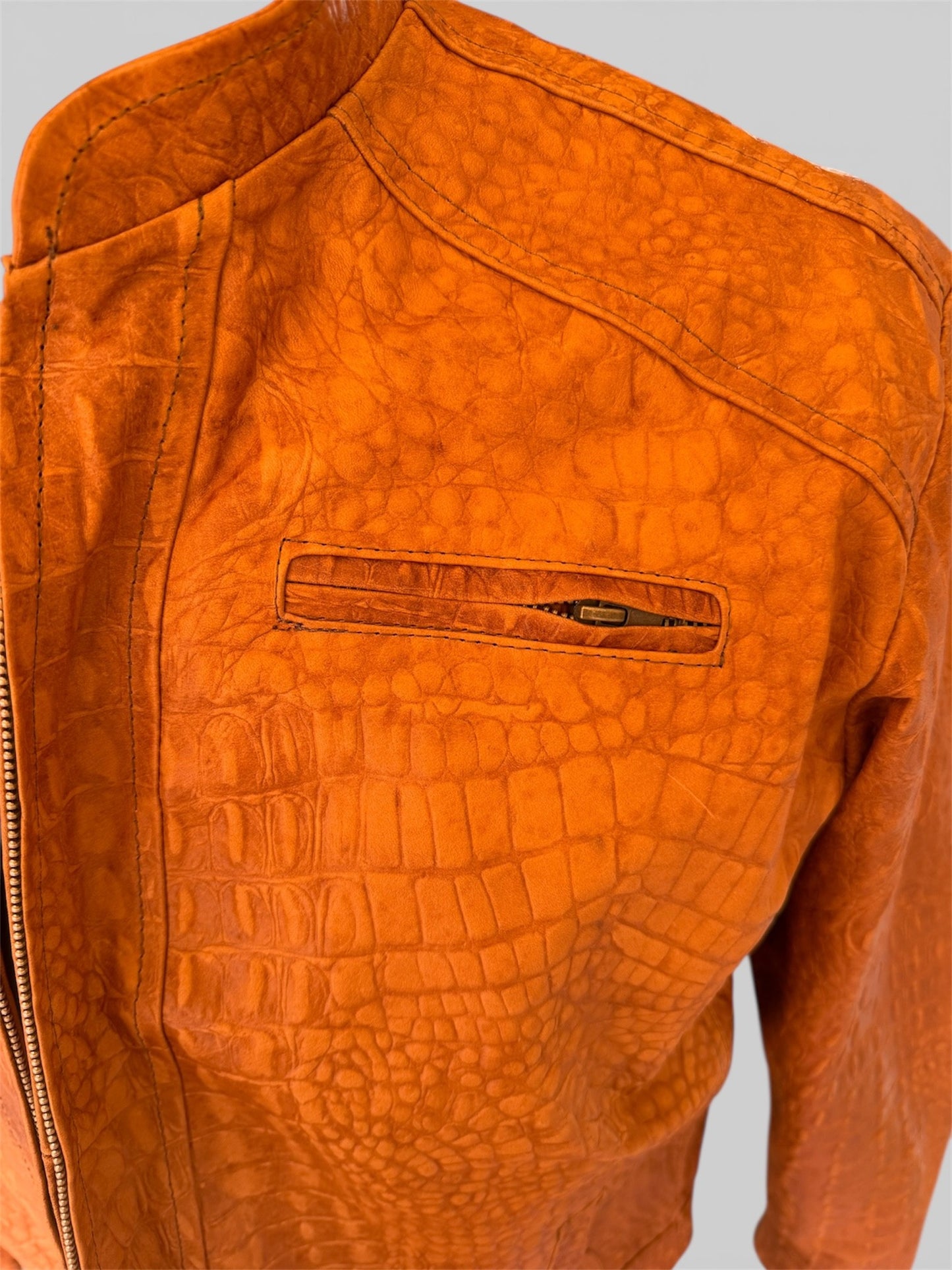 Amber crocodile embossed leather jacket dallas