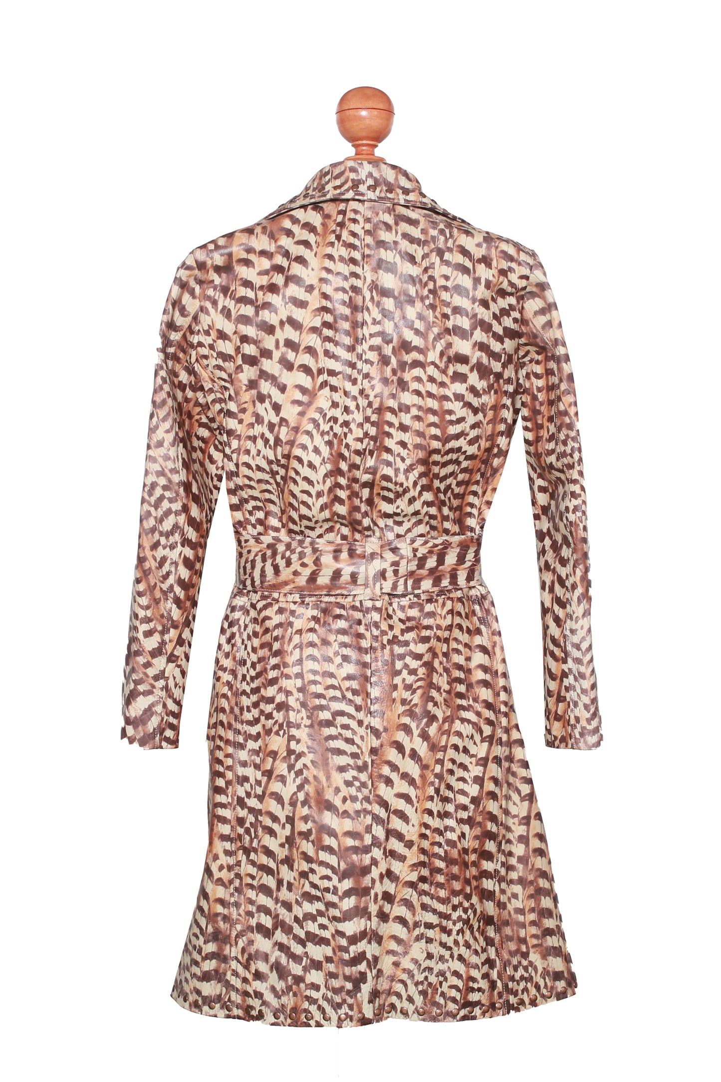 Artistic Feather Impression Leather Coat