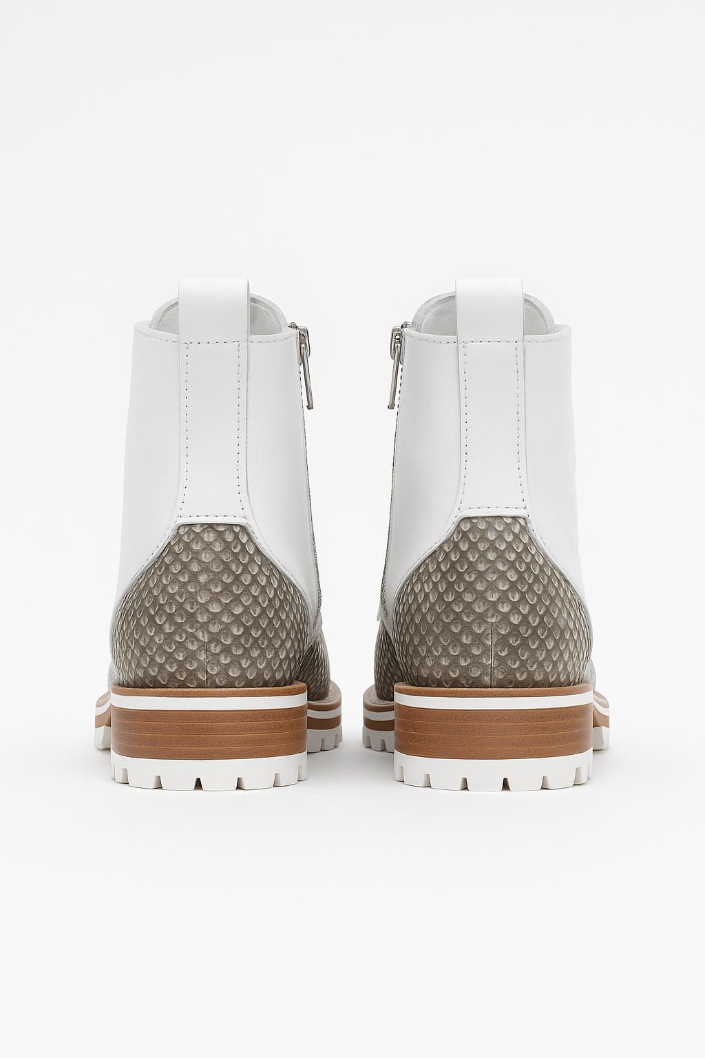 White Leather & Natural Python Boots