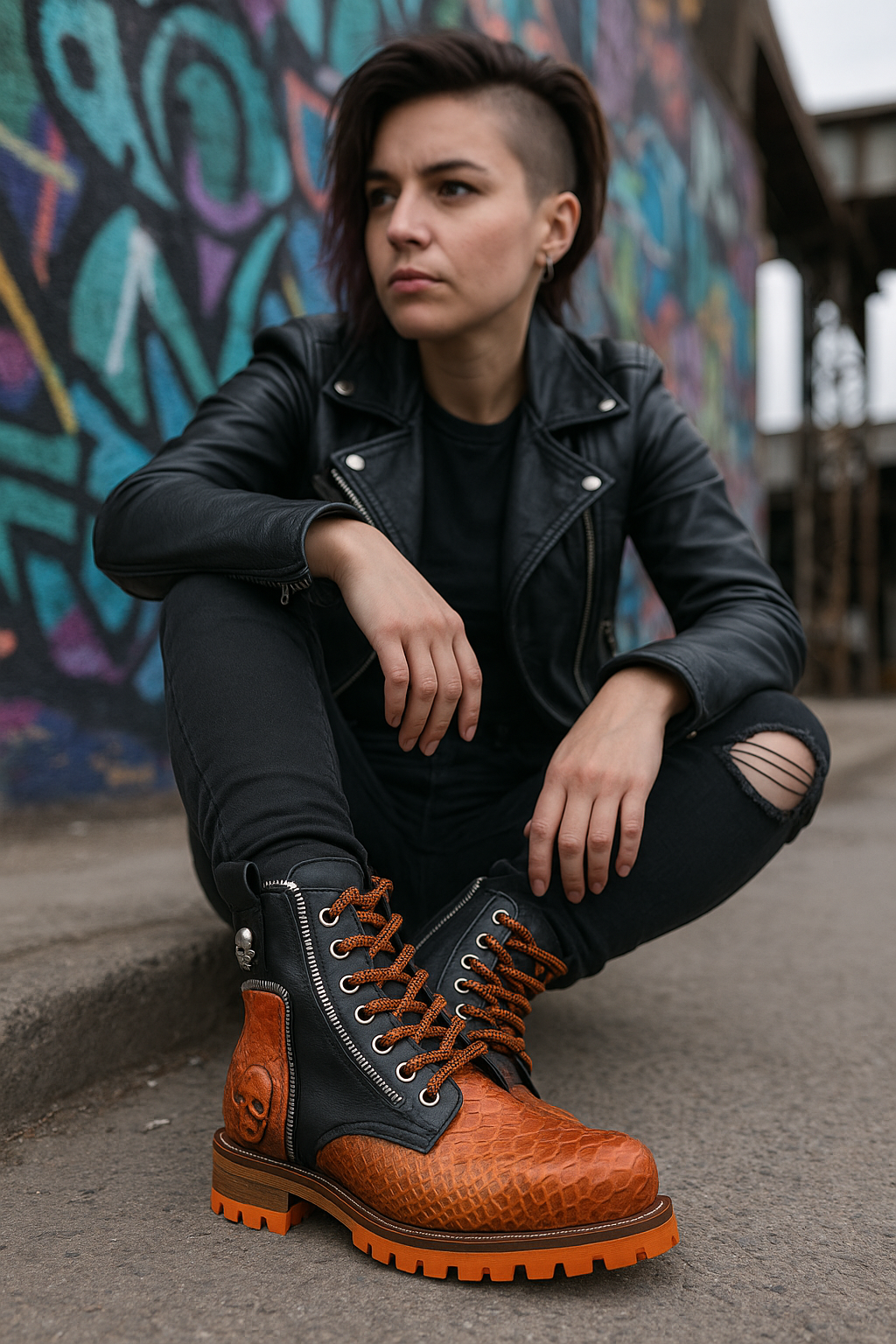 Genuine Python Skull Boots