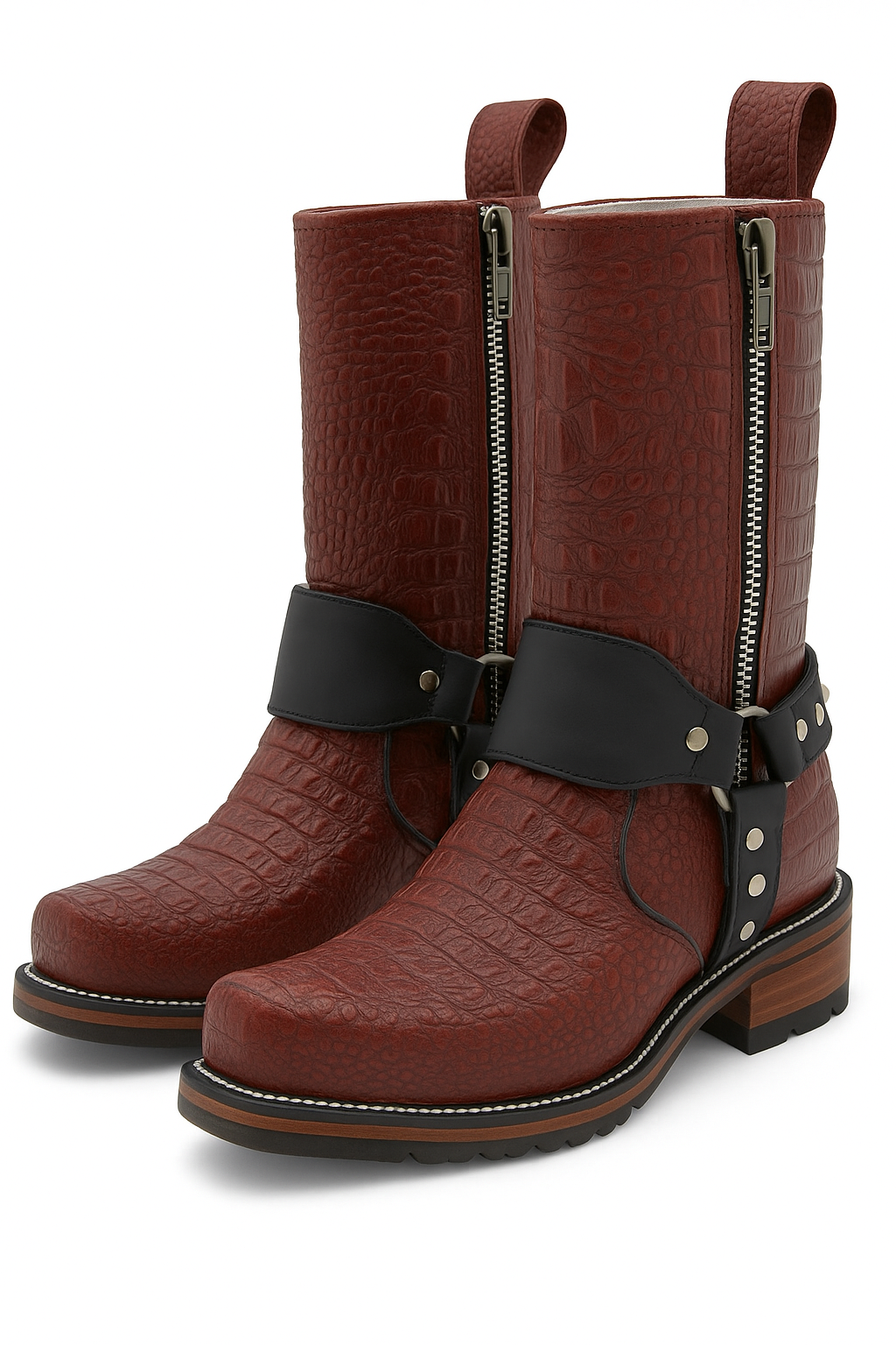 Western Motorcycle crocodile Embossed Harness Boots