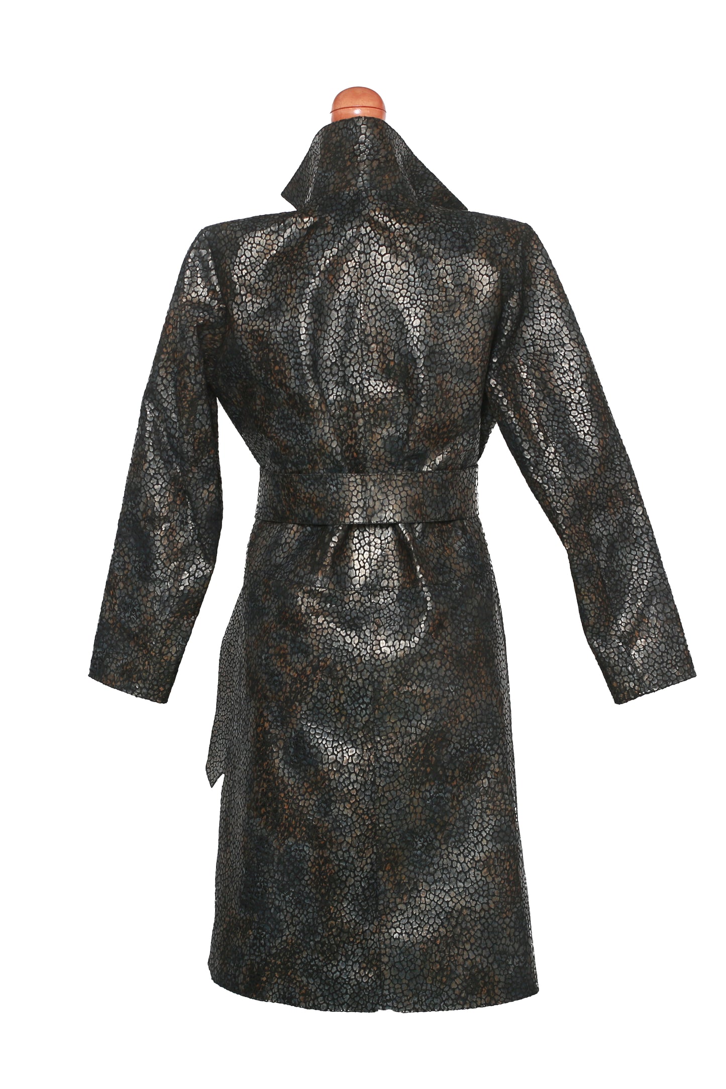 Black Jungle Texture Overcoat – Dark Animal Print Leather Statement Coat new york