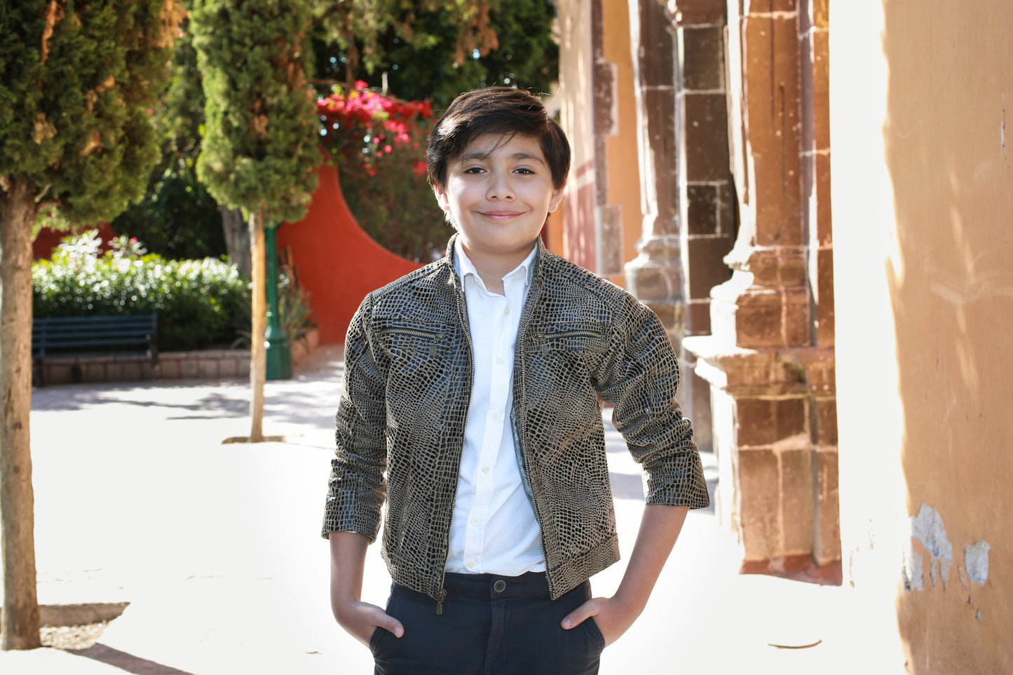 Boys Reptile-Pattern Leather Racer Jacket dallas