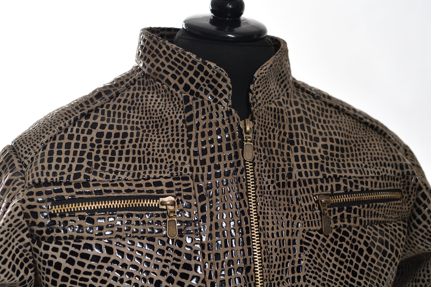 Boys Reptile-Pattern Leather Racer Jacket texas