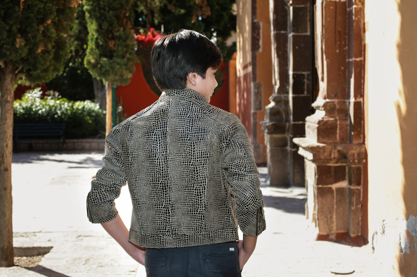 Boys Reptile-Pattern Leather Racer Jacket toronto