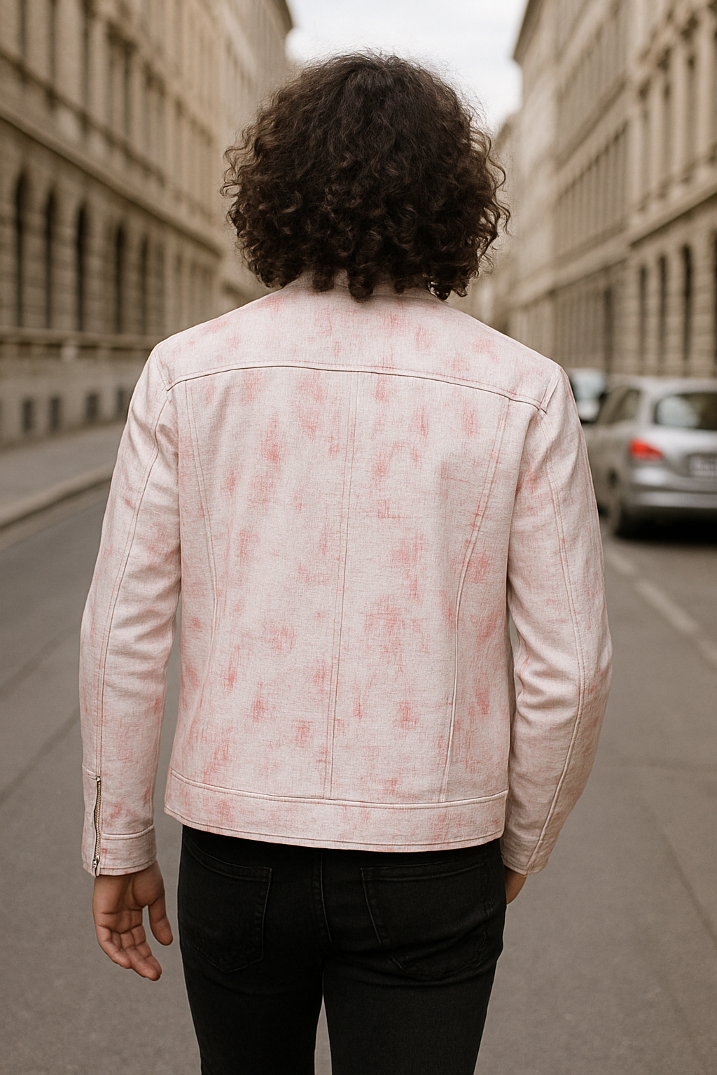 Modern Artisan Crocodile-Embossed Leather Jacket in Blush White