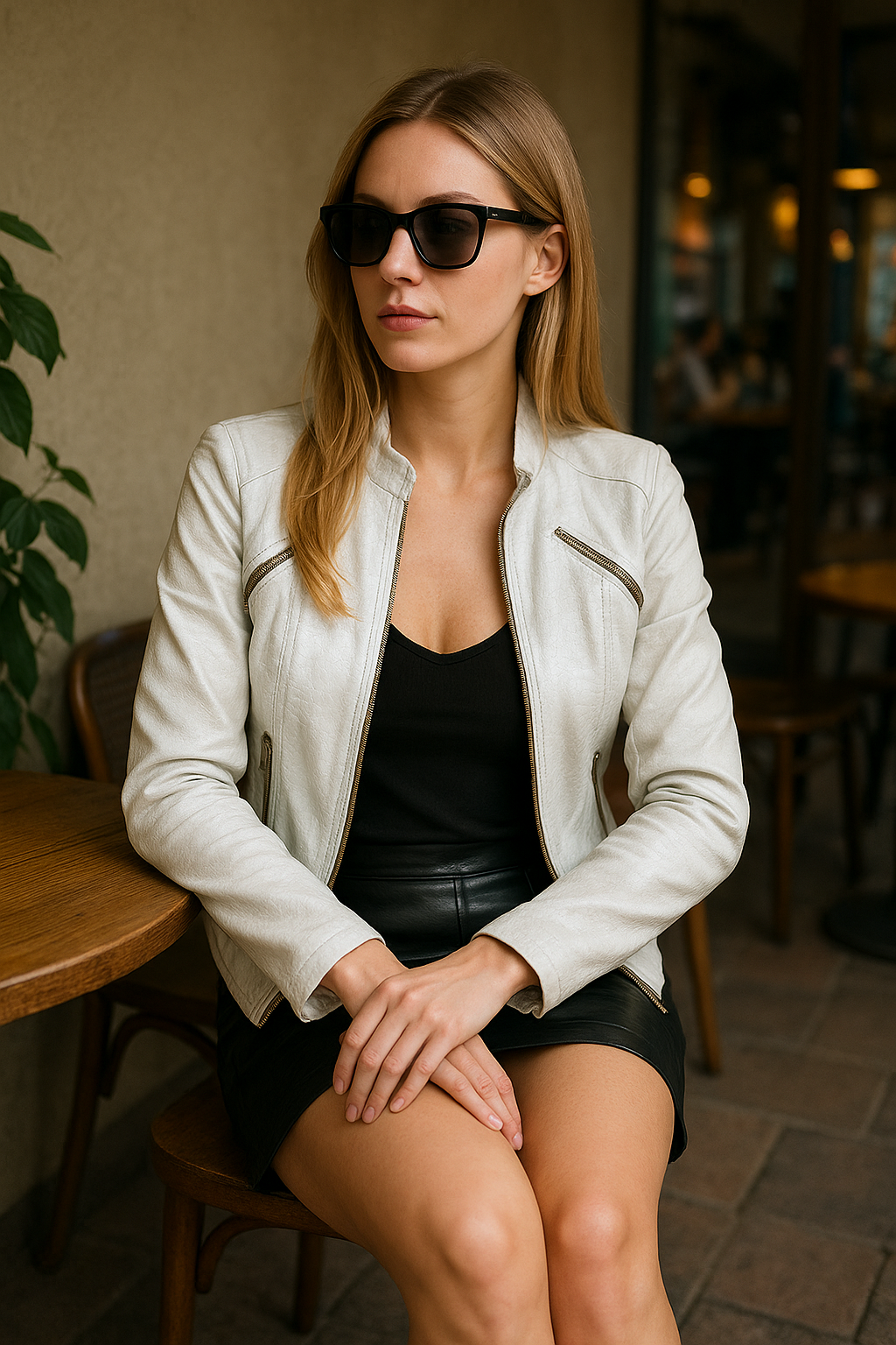 Icy White Lizard-Embossed Leather Jacket