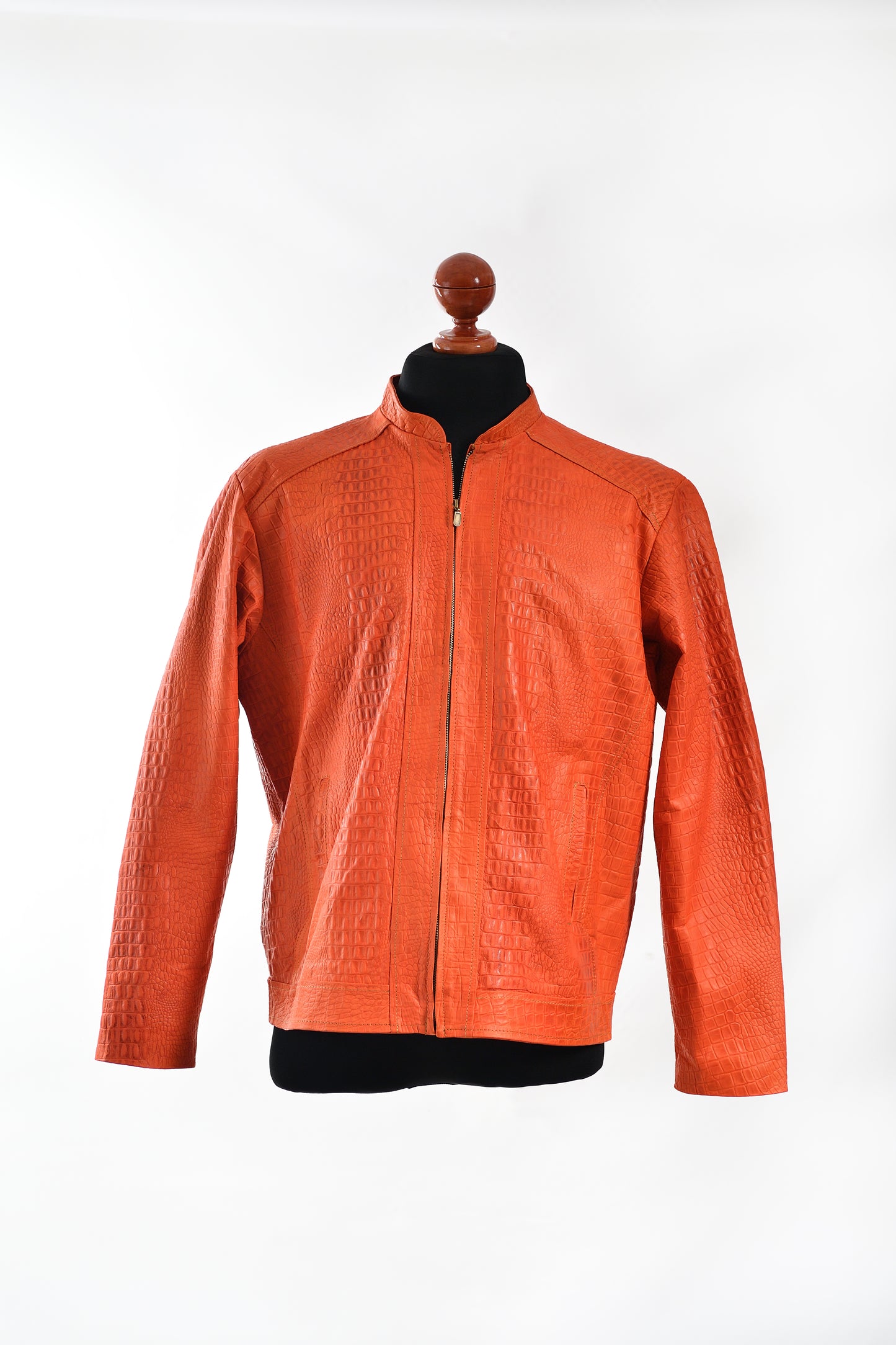 Crocodile-Embossed Zip-Up Jacket in Sunset Orange