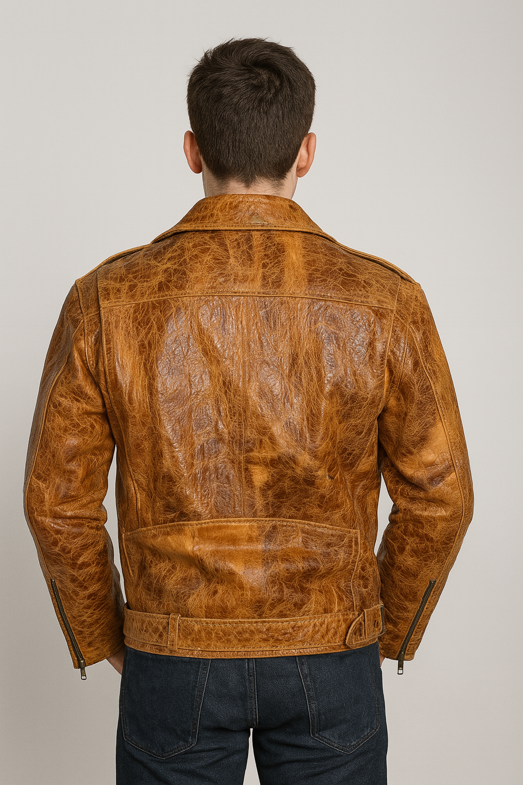 Hand-Treated Distressed Leather Biker Jacket