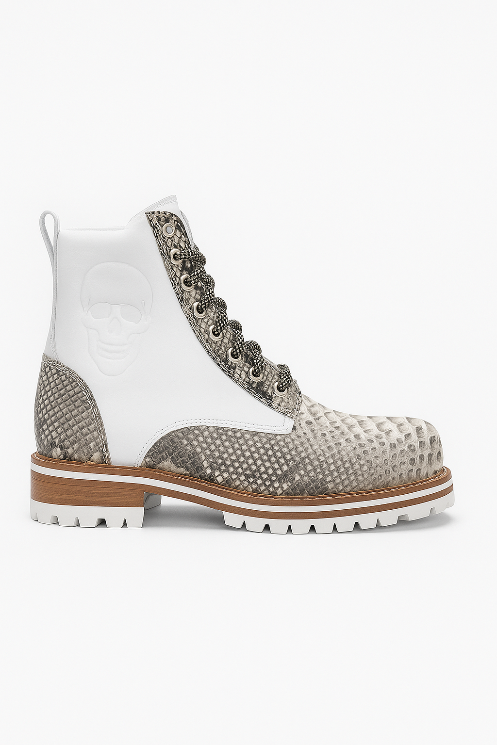 White Leather & Natural Python Boots
