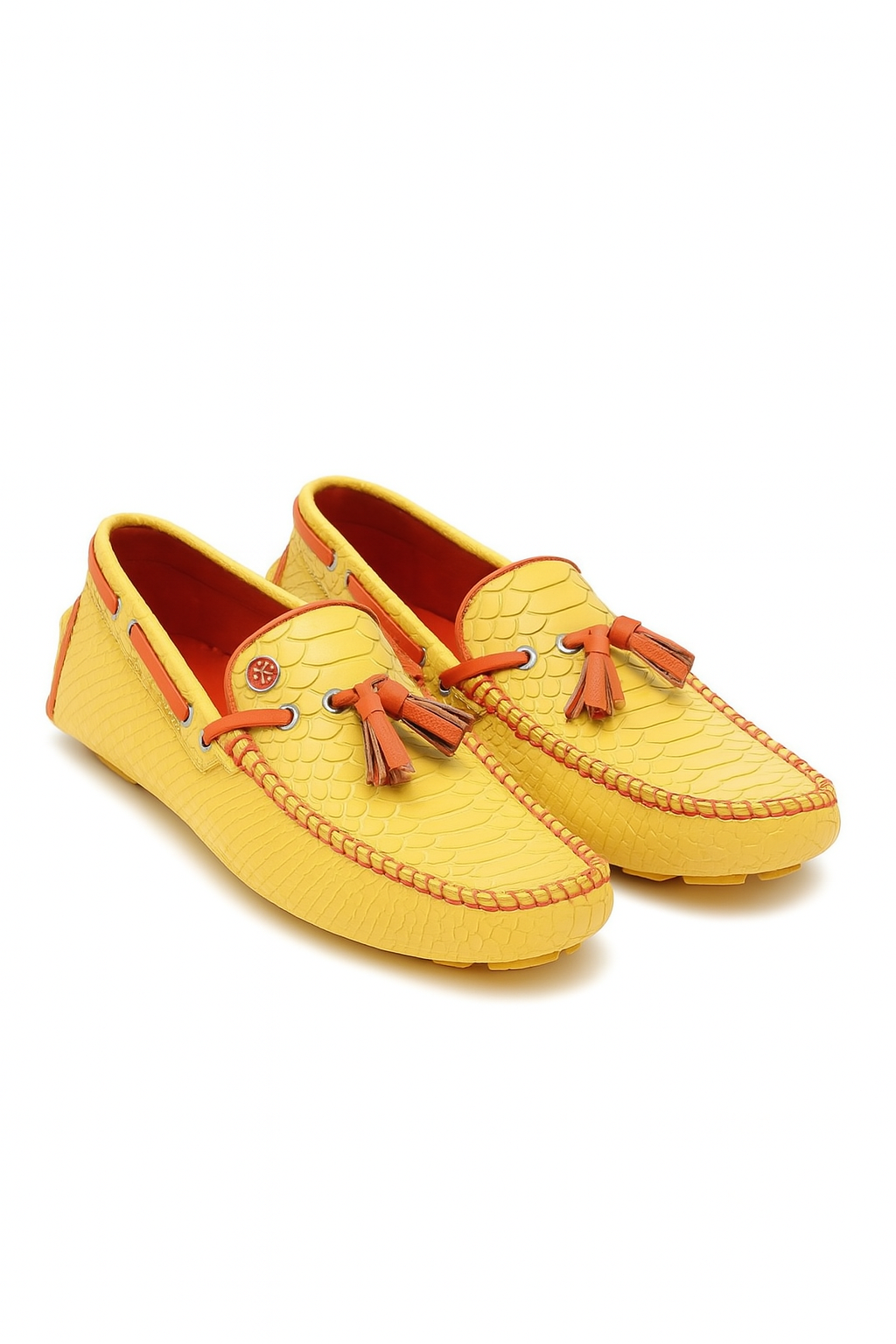 Yellow Python Embossed Moccasins with Tassels