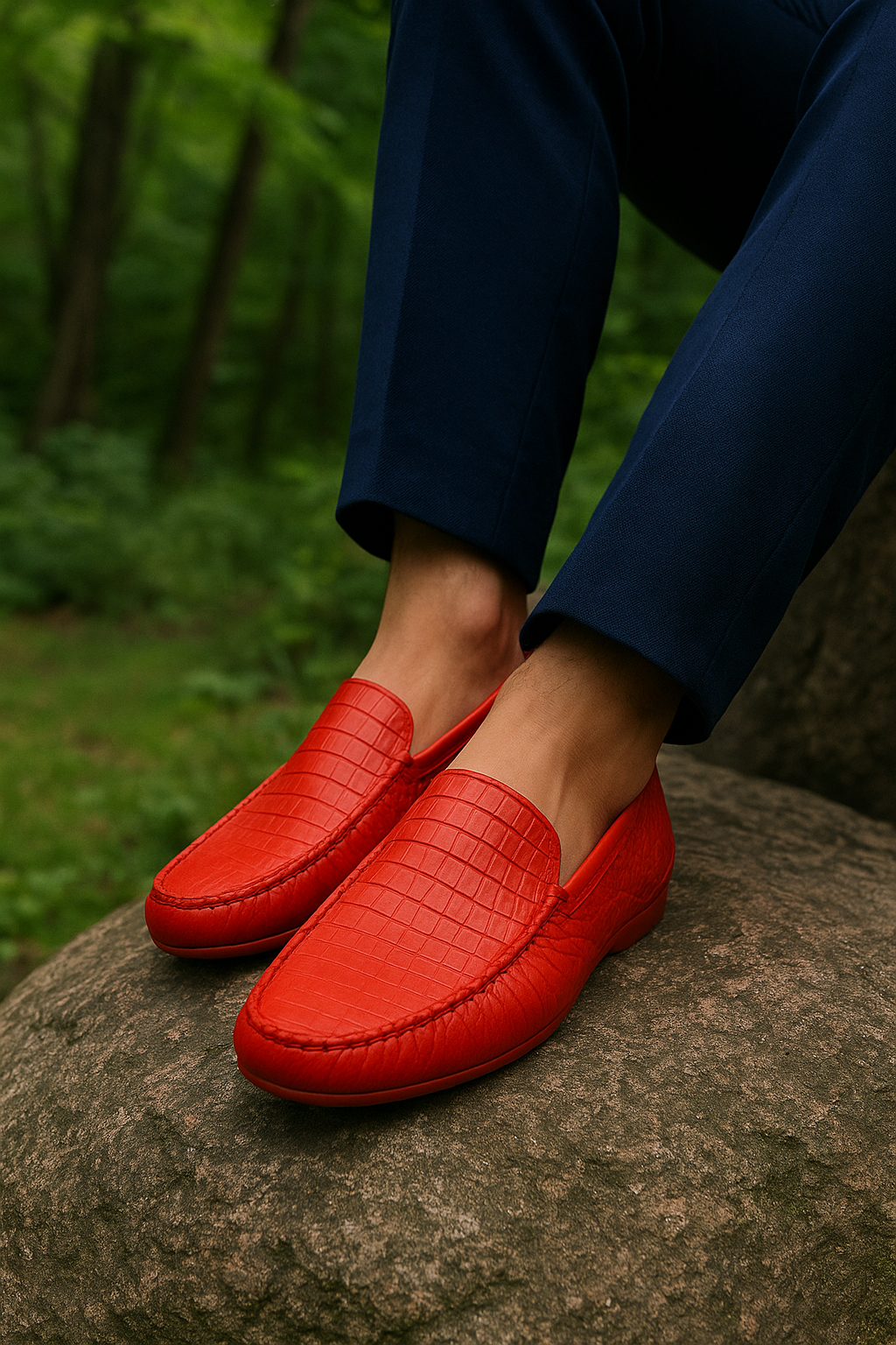 Bold red crocodile Embossed Leather Moccasins
