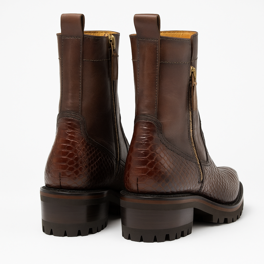 Genuine Reptile Leather Mid-Calf Boots