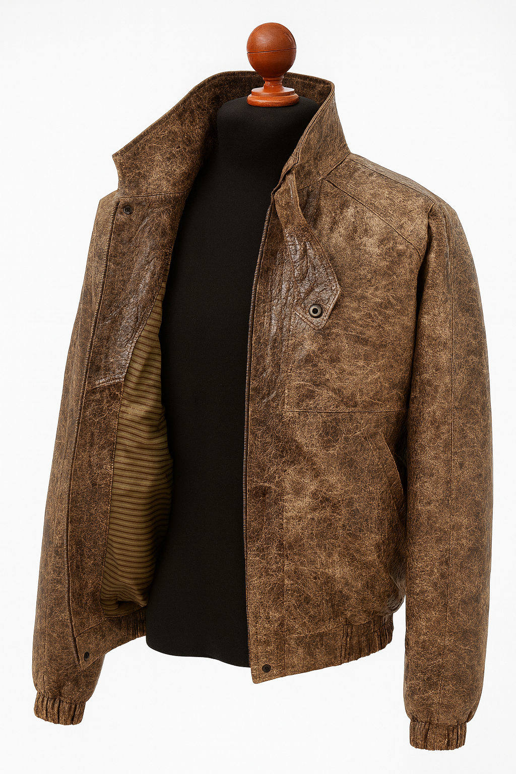 Distressed Antique Brown Leather Jacket – Vintage Oversized Bomber Style