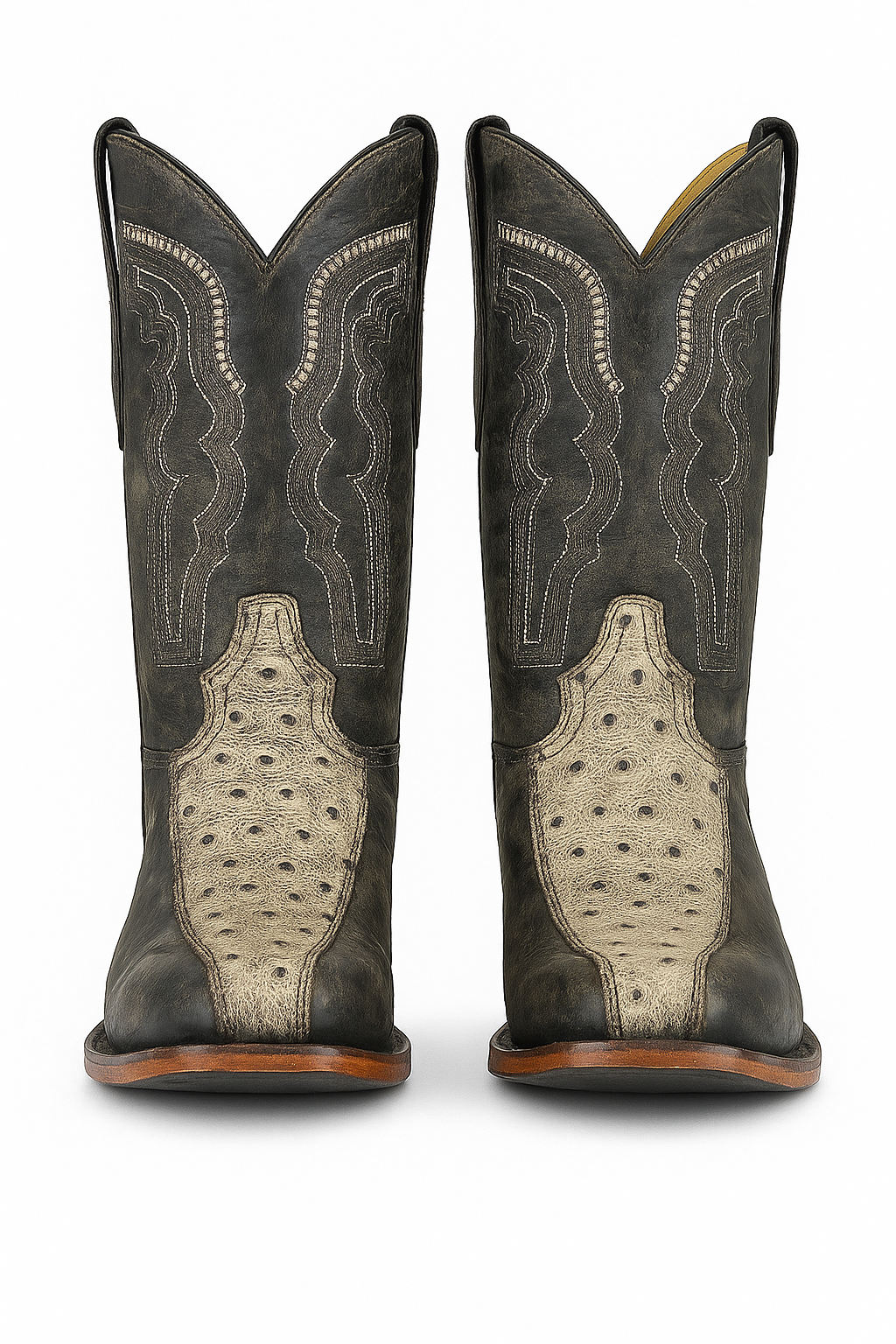 Distressed Leather Cowboy Boots – Ostrich Embossed Foot