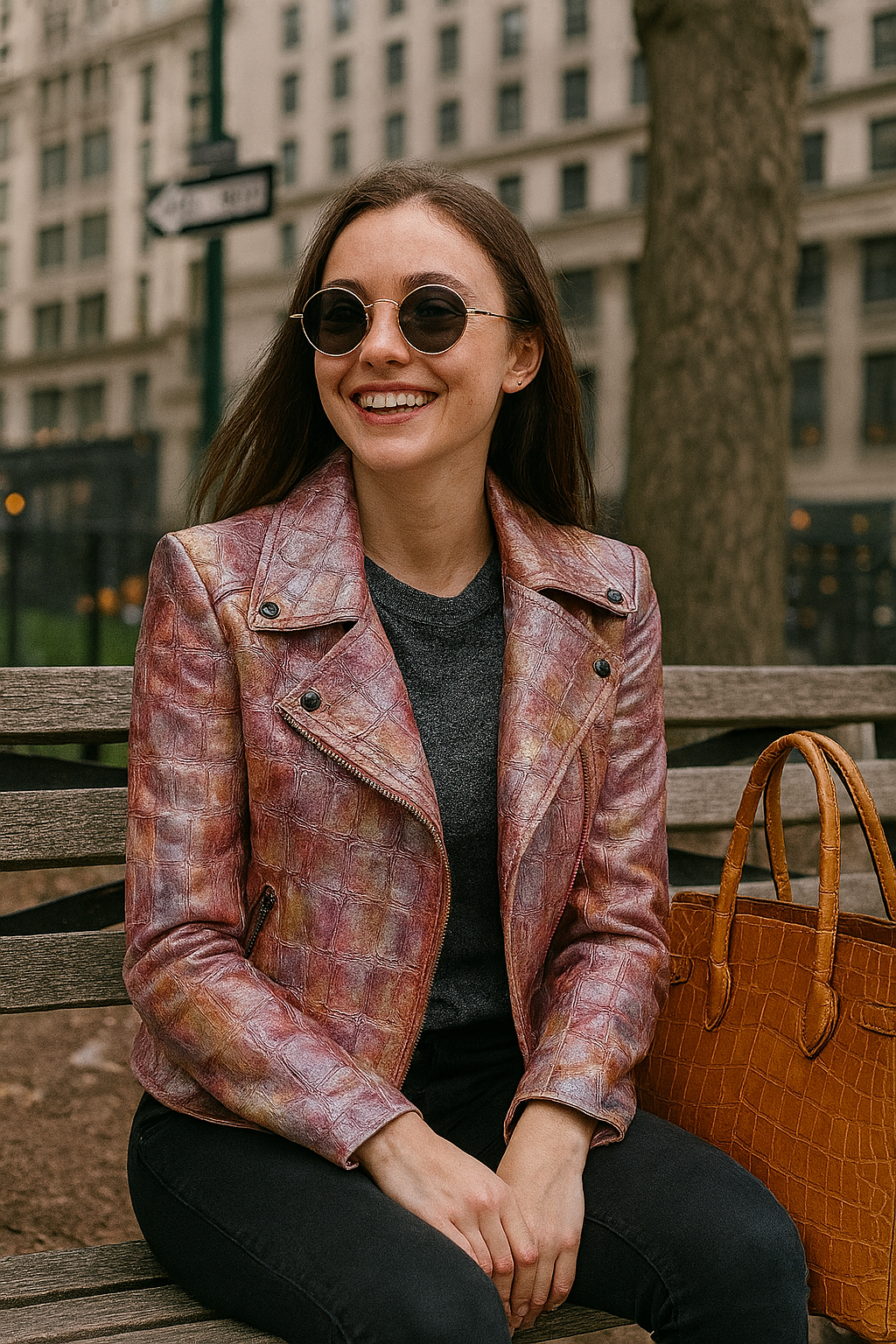 Vivid Croc Leather Biker – Hand-Stained Artistic Expression