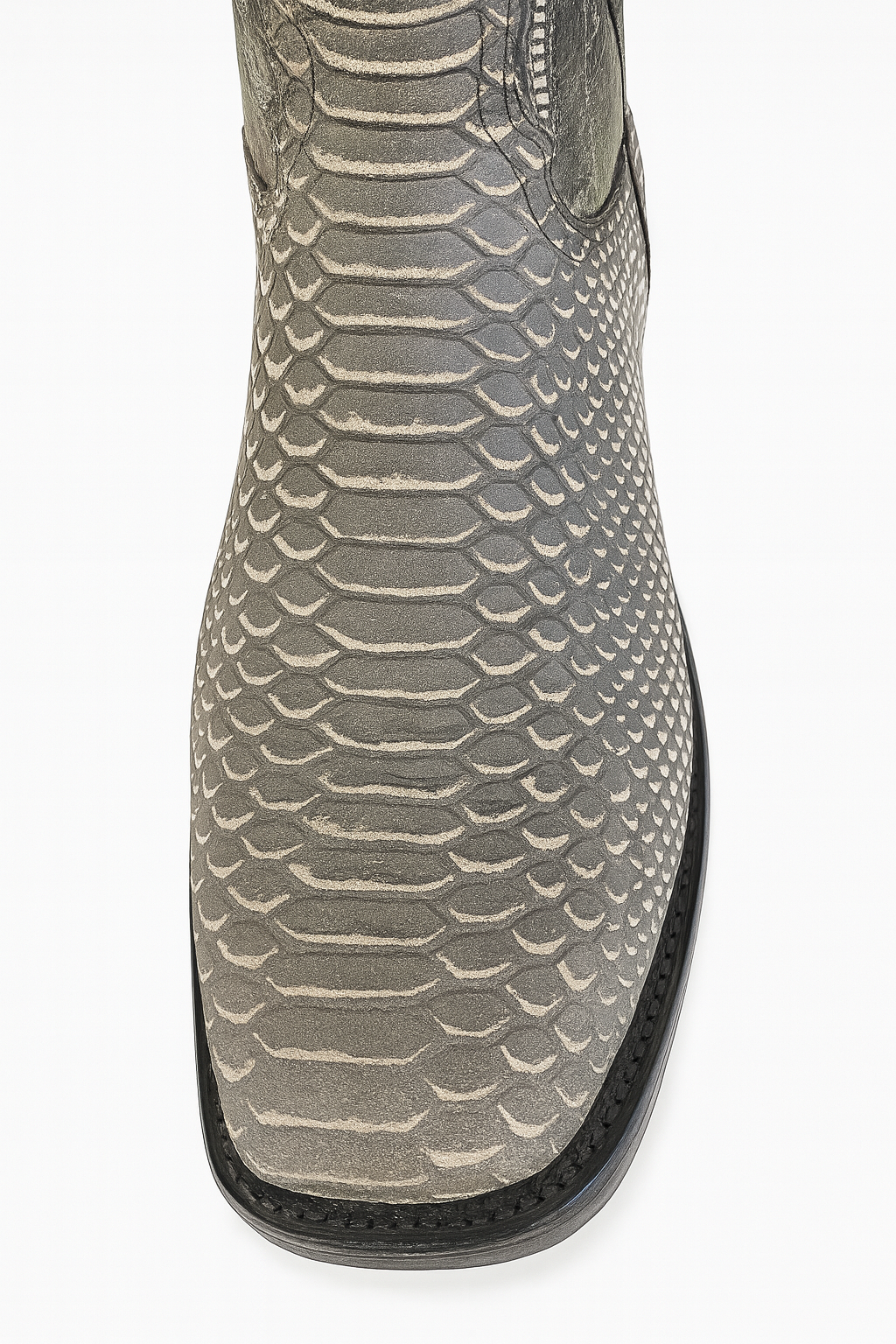 Vintage Gray Embossed Snake-Pattern Cowboy Boots