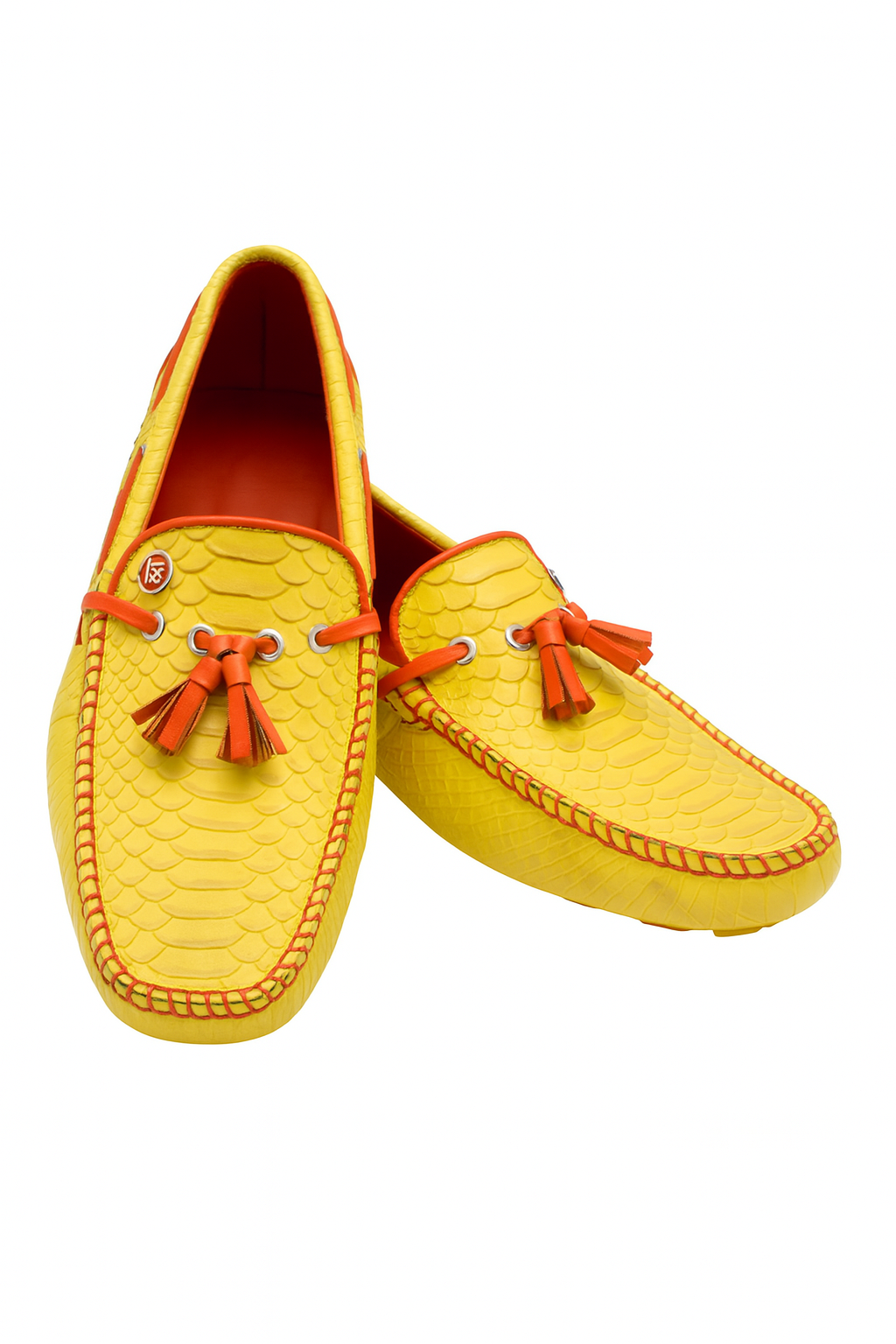 Yellow Python Embossed Moccasins with Tassels