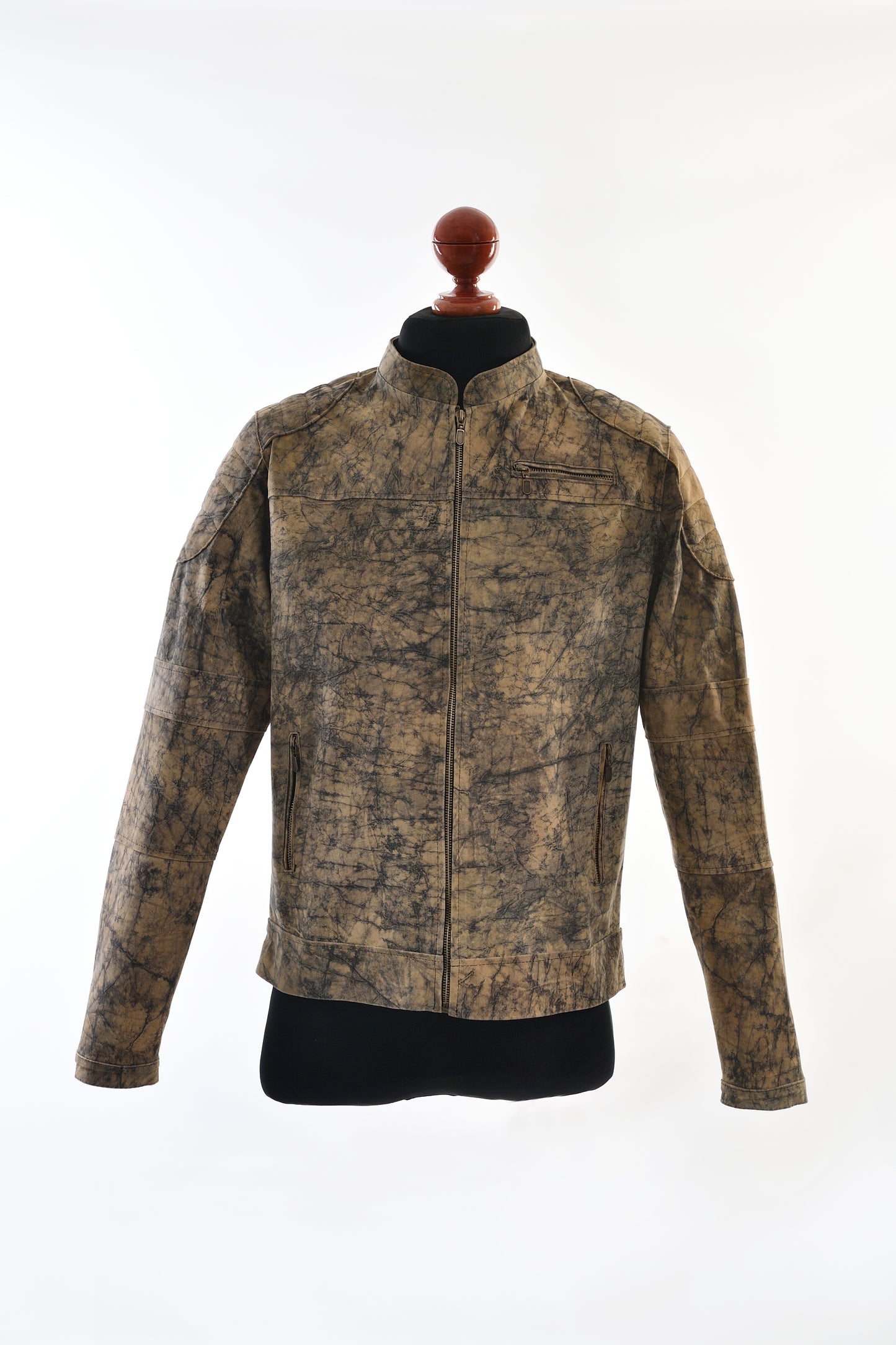Earth-Tone Marbled Leather Jacket