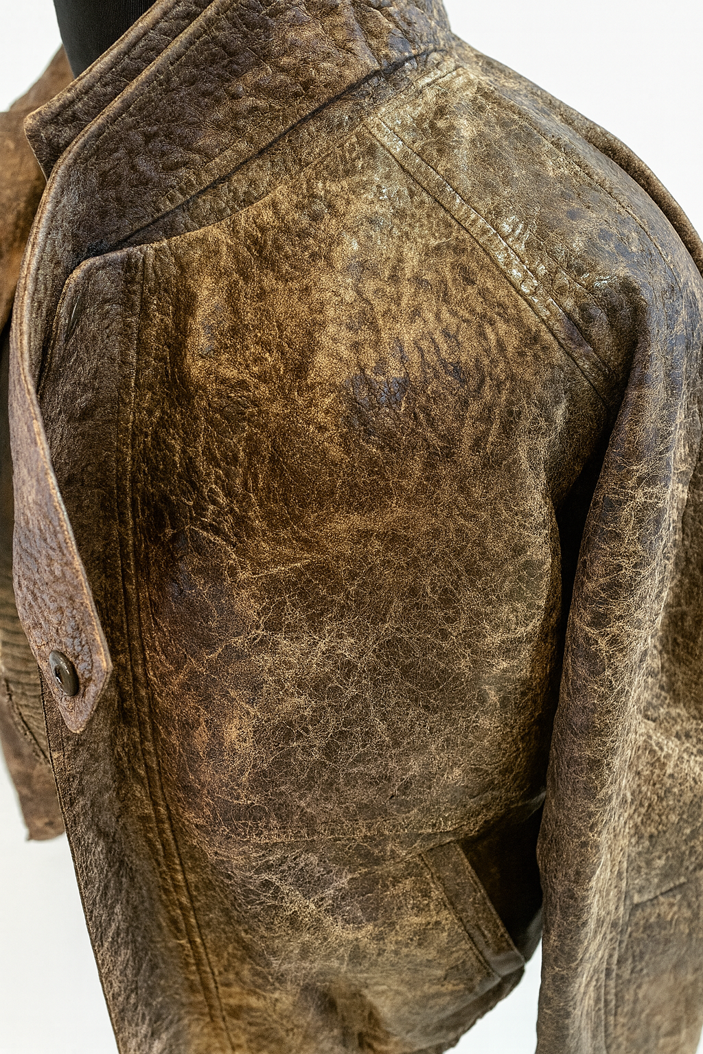 Distressed Antique Brown Leather Jacket – Vintage Oversized Bomber Style