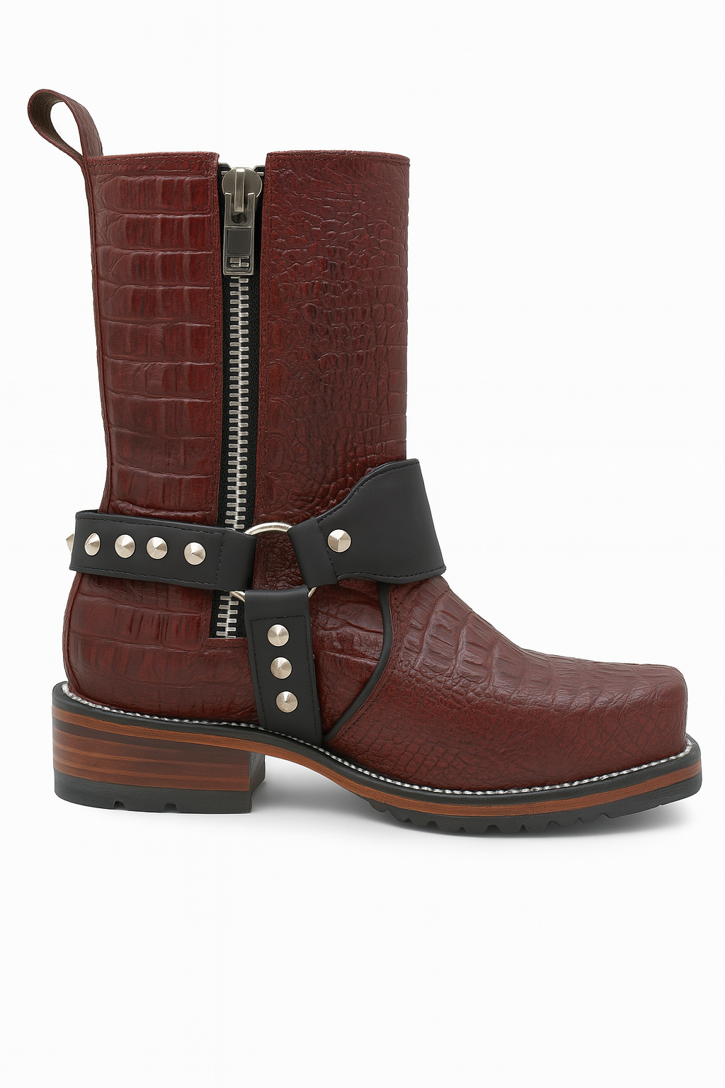 Western Motorcycle crocodile Embossed Harness Boots