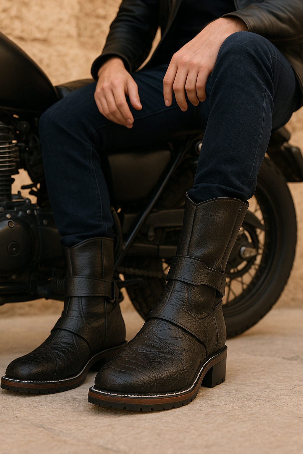 Premium Exotic Square-Toe Motorcycle Boots
