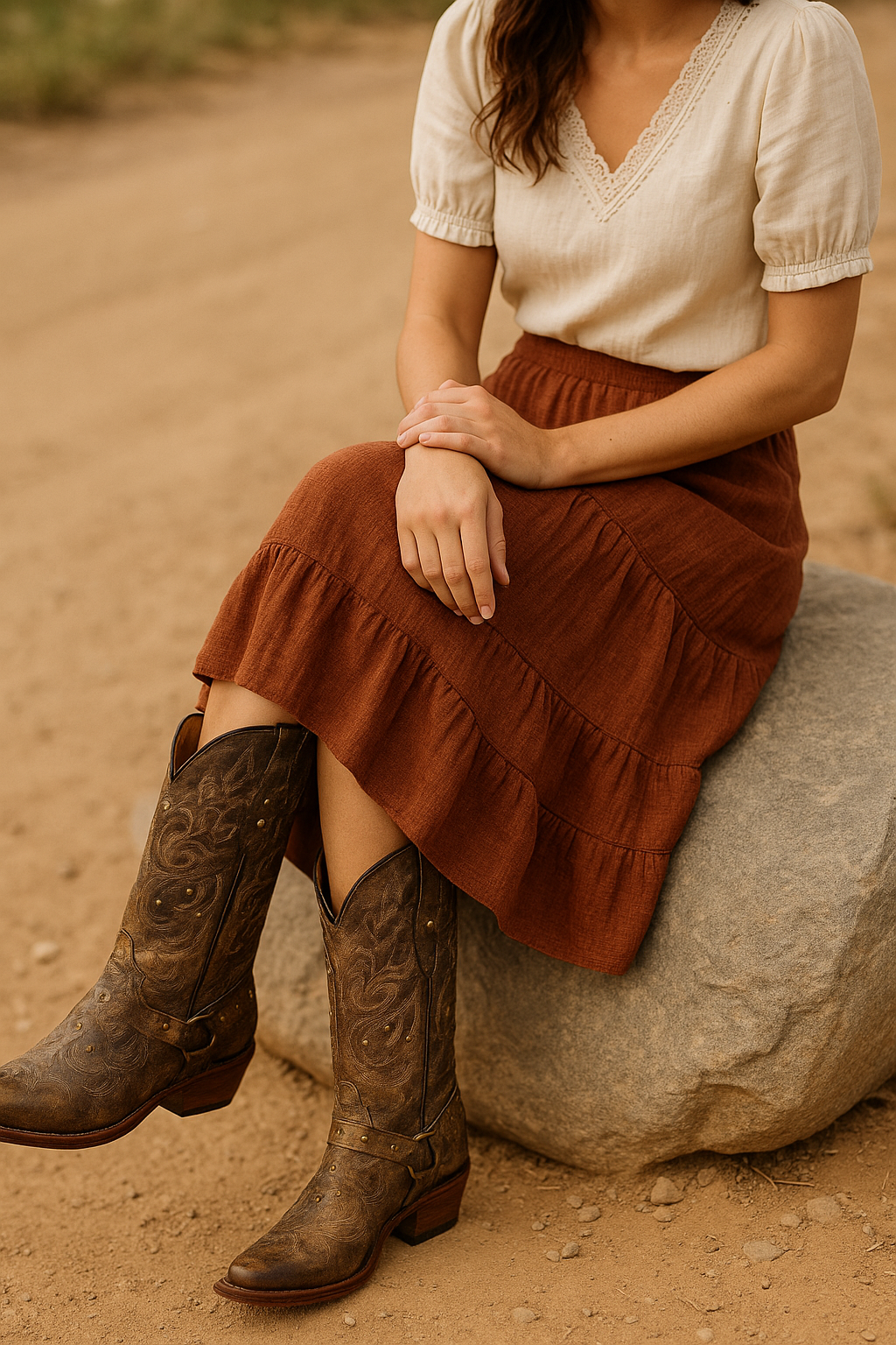 Distressed Western Leather Boots with Studs & Embroidery