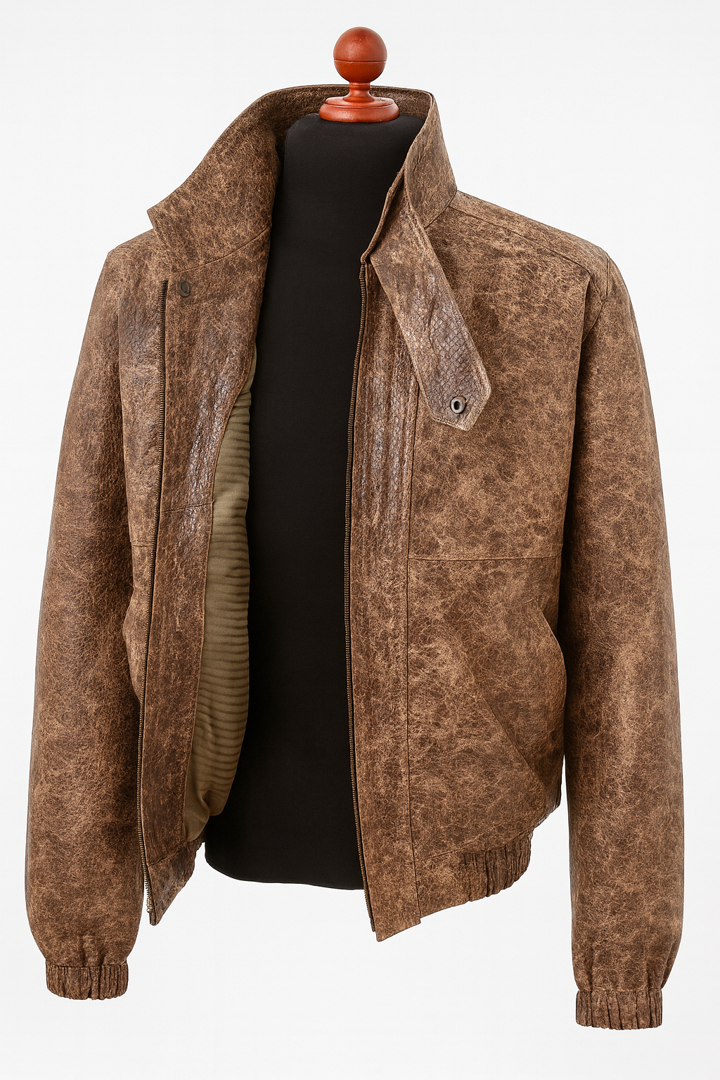 Distressed Antique Brown Leather Jacket – Vintage Oversized Bomber Style