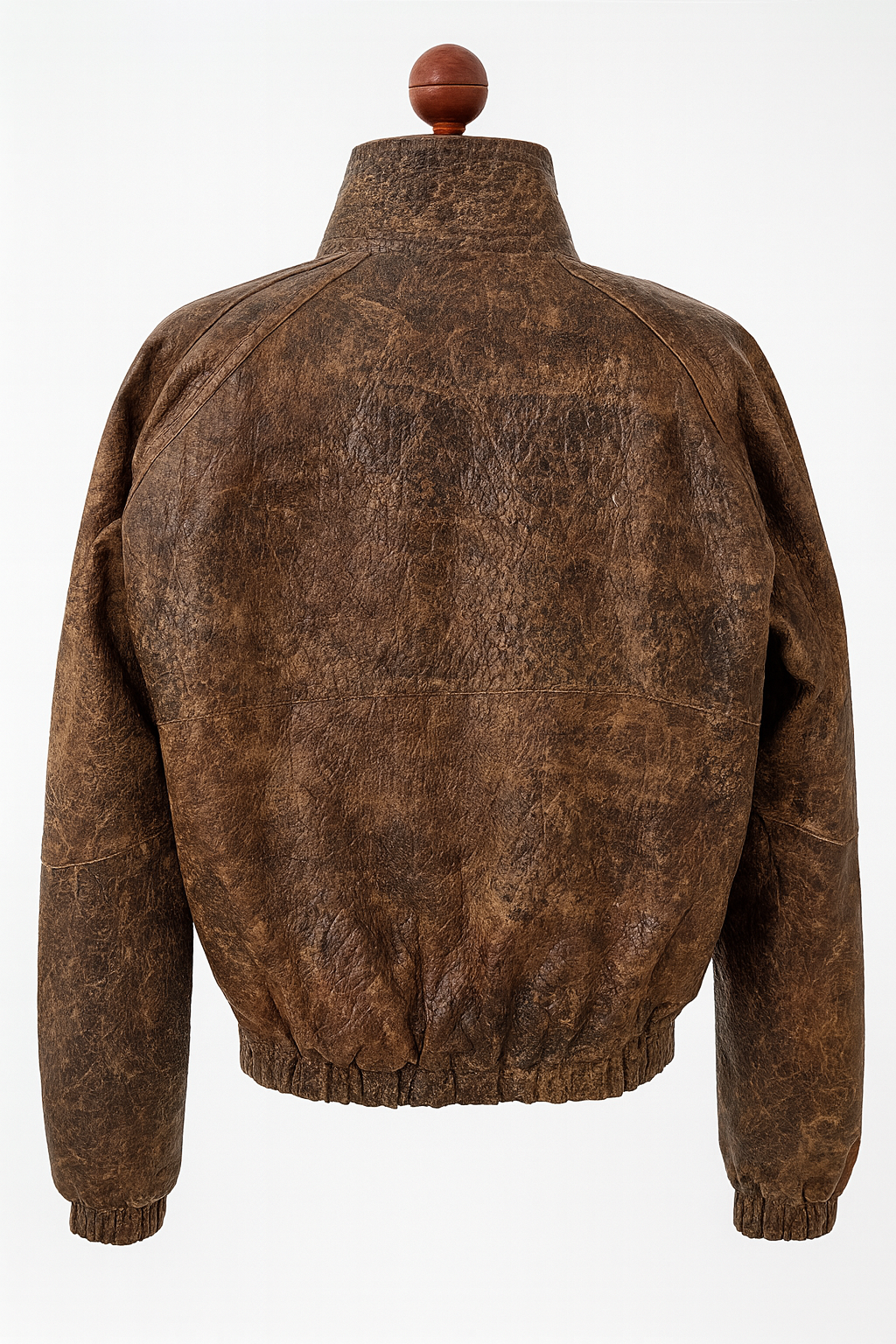 Distressed Antique Brown Leather Jacket – Vintage Oversized Bomber Style