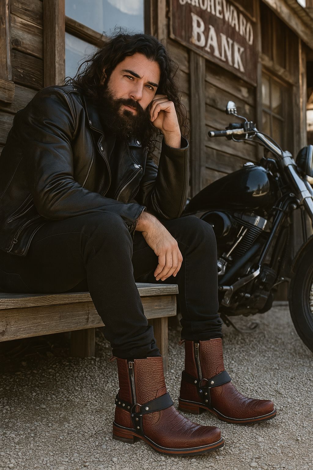 Western Motorcycle crocodile Embossed Harness Boots
