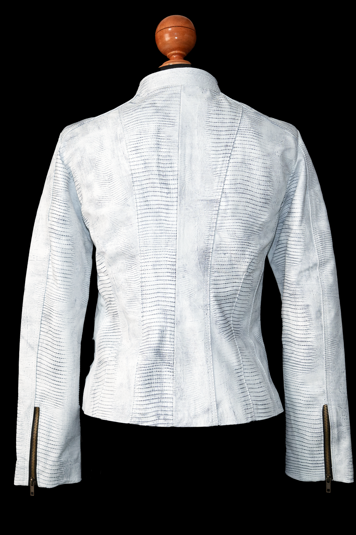 Icy White Lizard-Embossed Leather Jacket