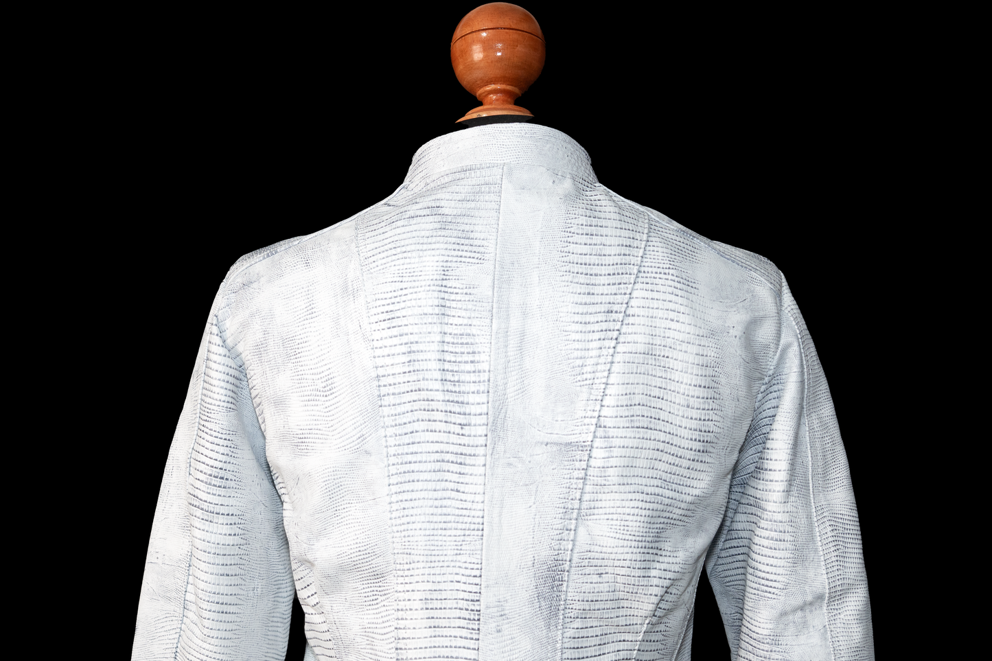 Icy White Lizard-Embossed Leather Jacket