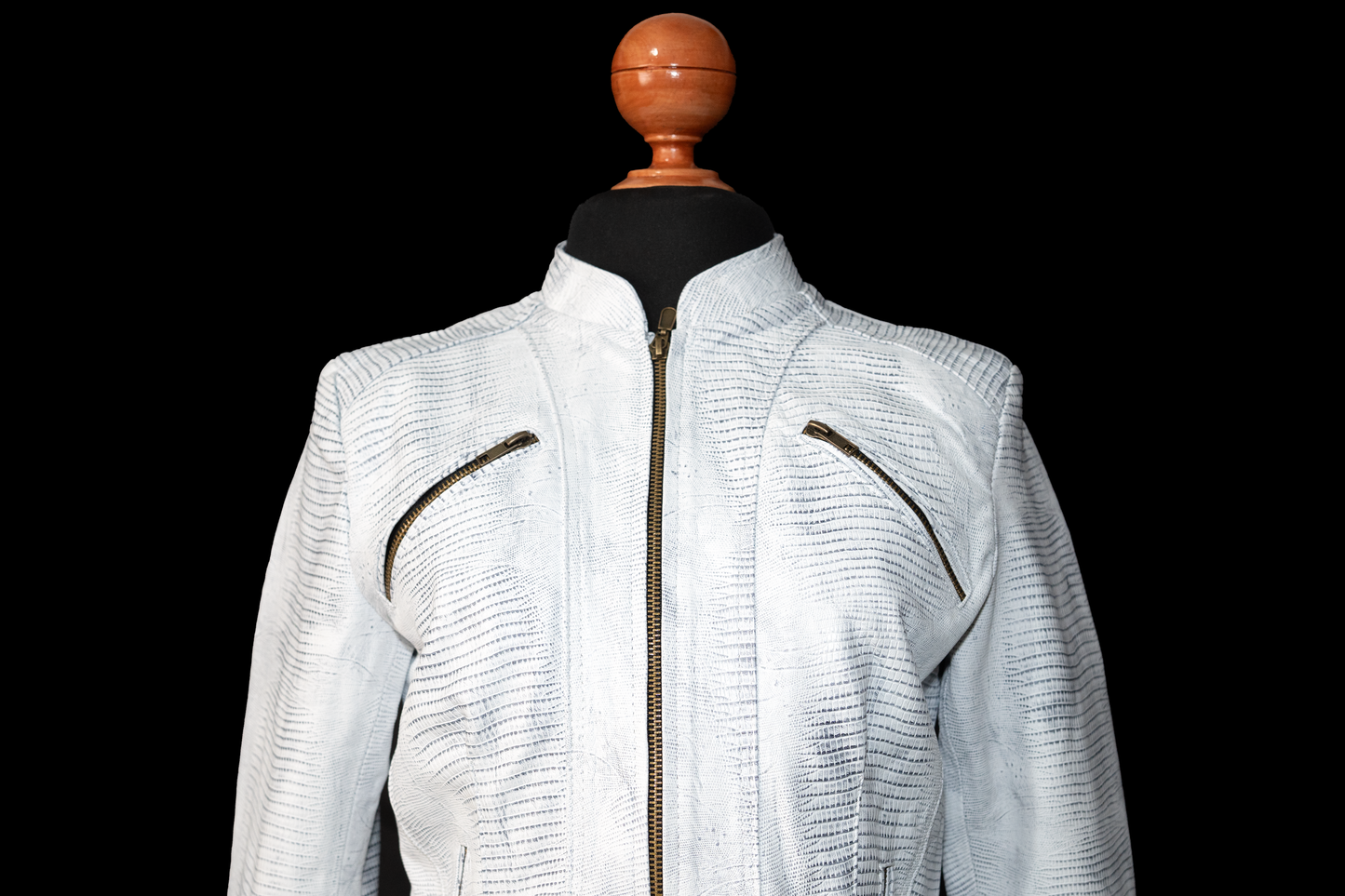 Icy White Lizard-Embossed Leather Jacket