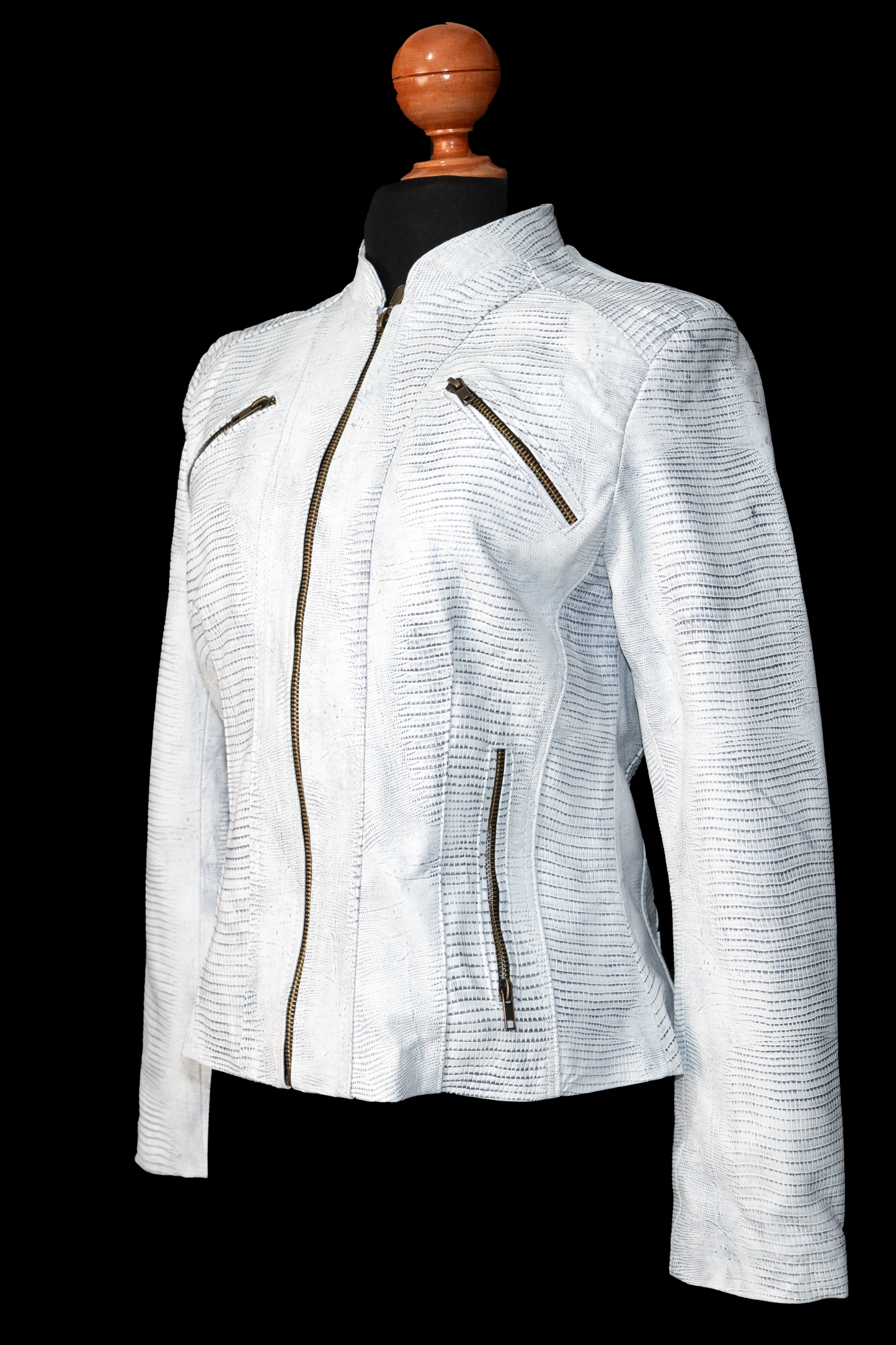 Icy White Lizard-Embossed Leather Jacket