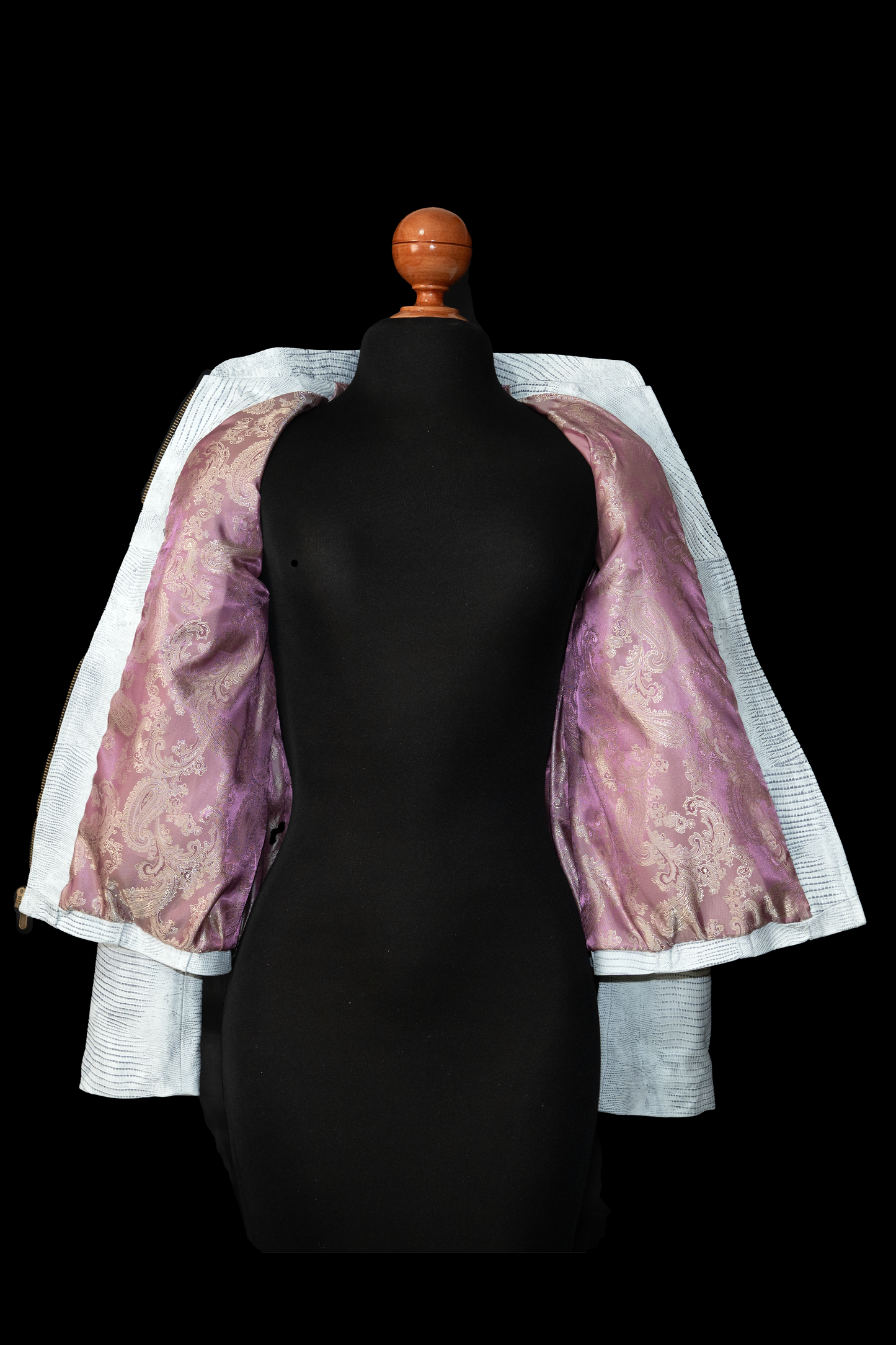 Icy White Lizard-Embossed Leather Jacket