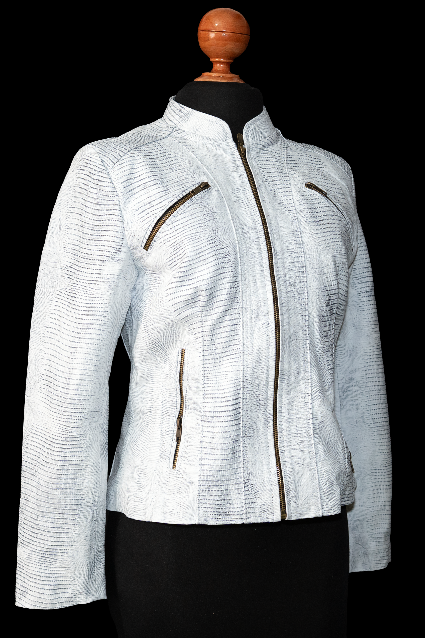 Icy White Lizard-Embossed Leather Jacket