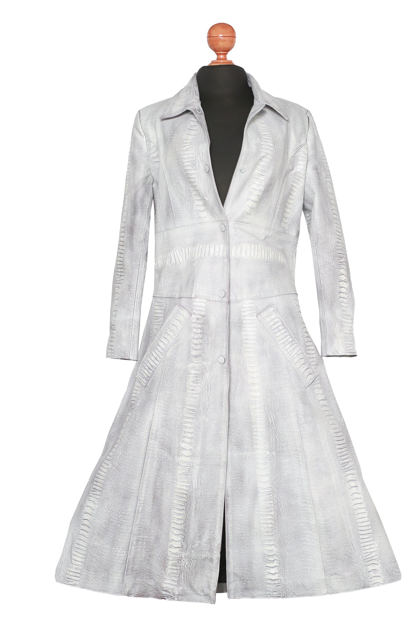 Fierce Grace Embossed Leather Overcoat los angeles