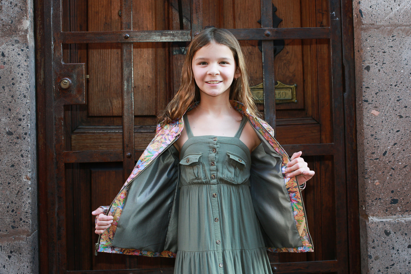 Girls Artistic Floral Pattern Leather Jacket denver