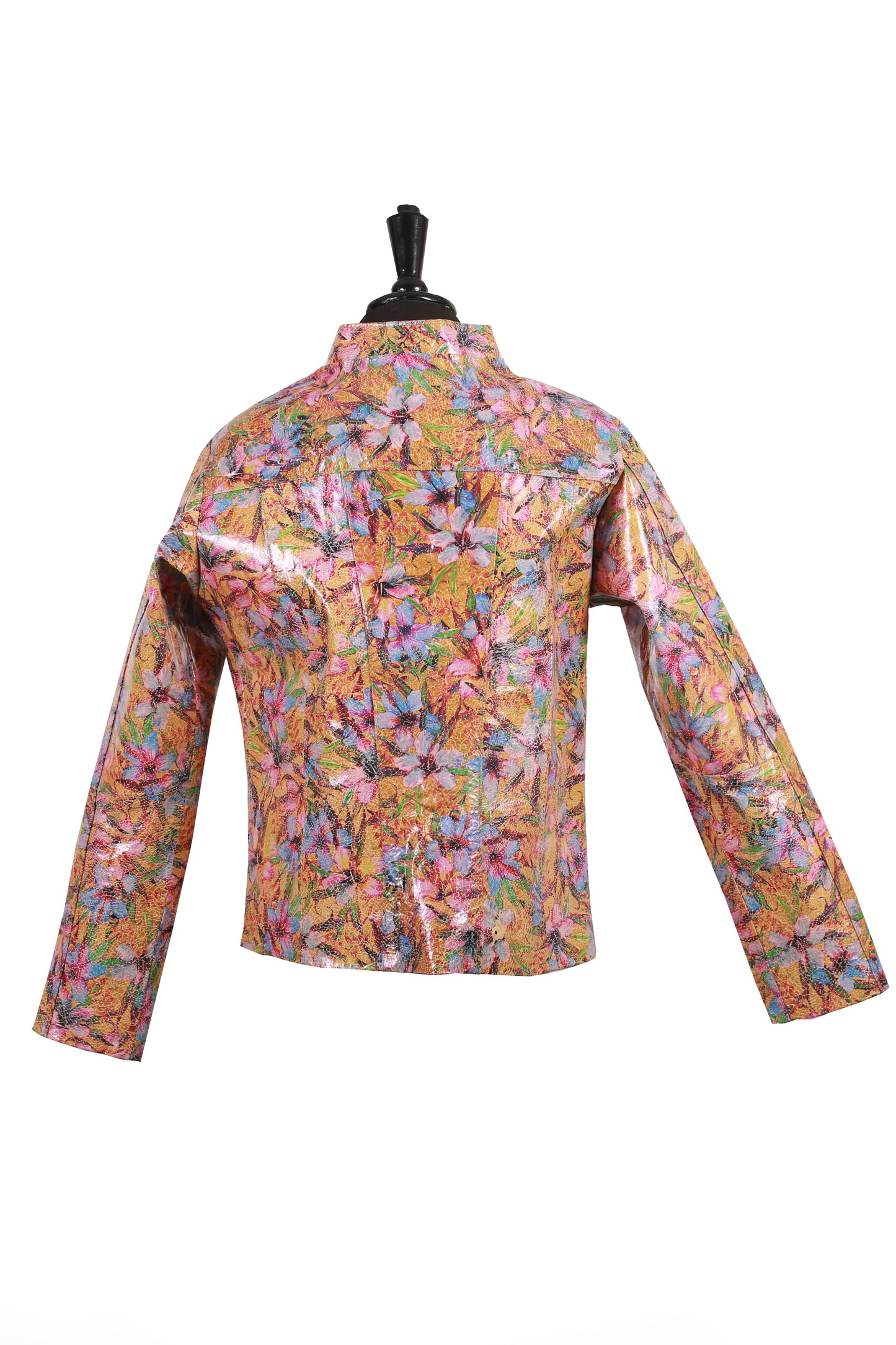 Girls Artistic Floral Pattern Leather Jacket los angeles