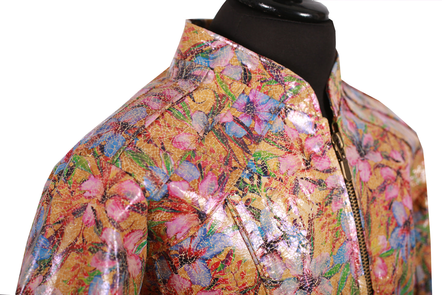 Girls Artistic Floral Pattern Leather Jacket new york