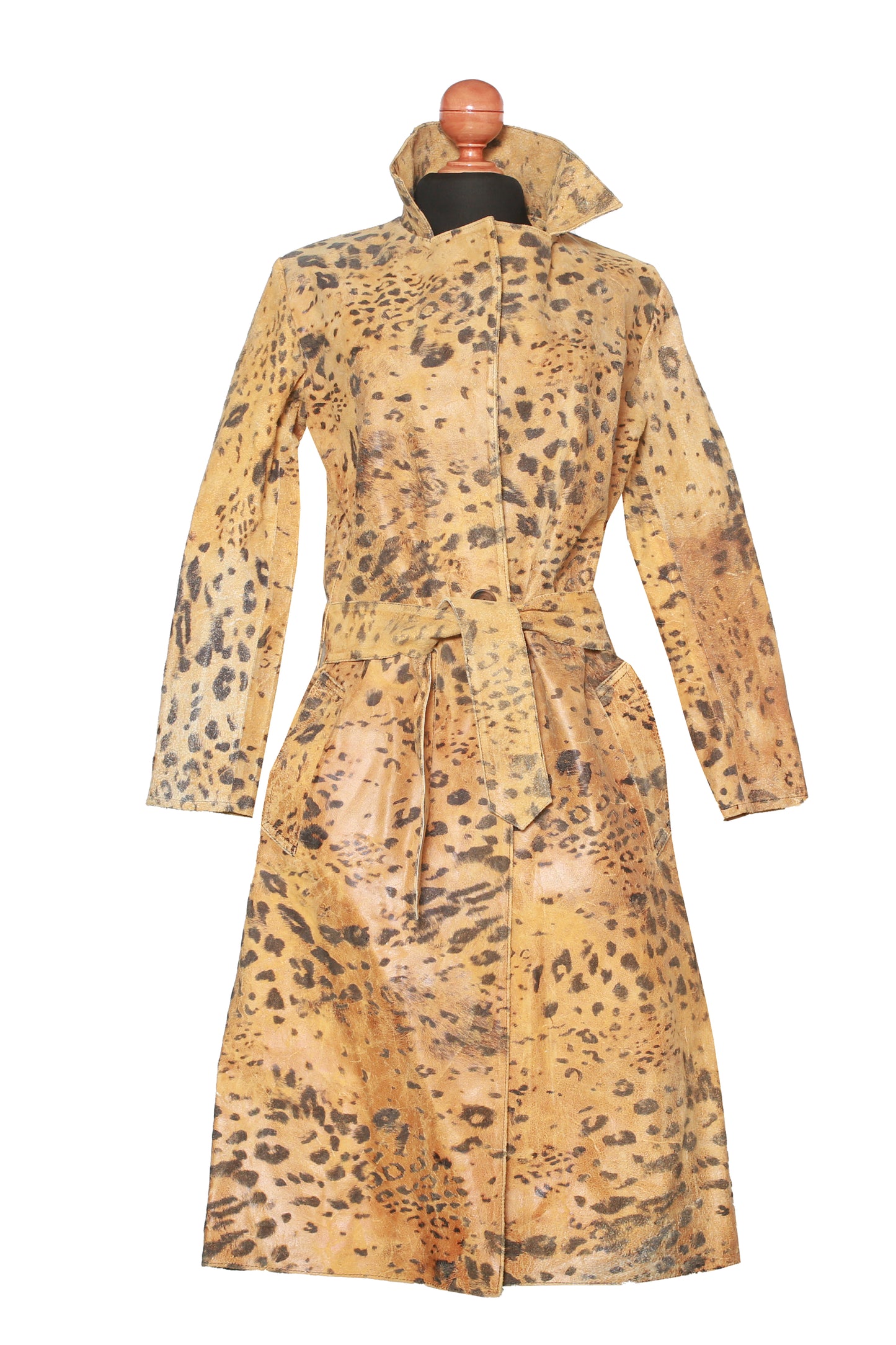 Golden Wild Cat Leather Overcoat